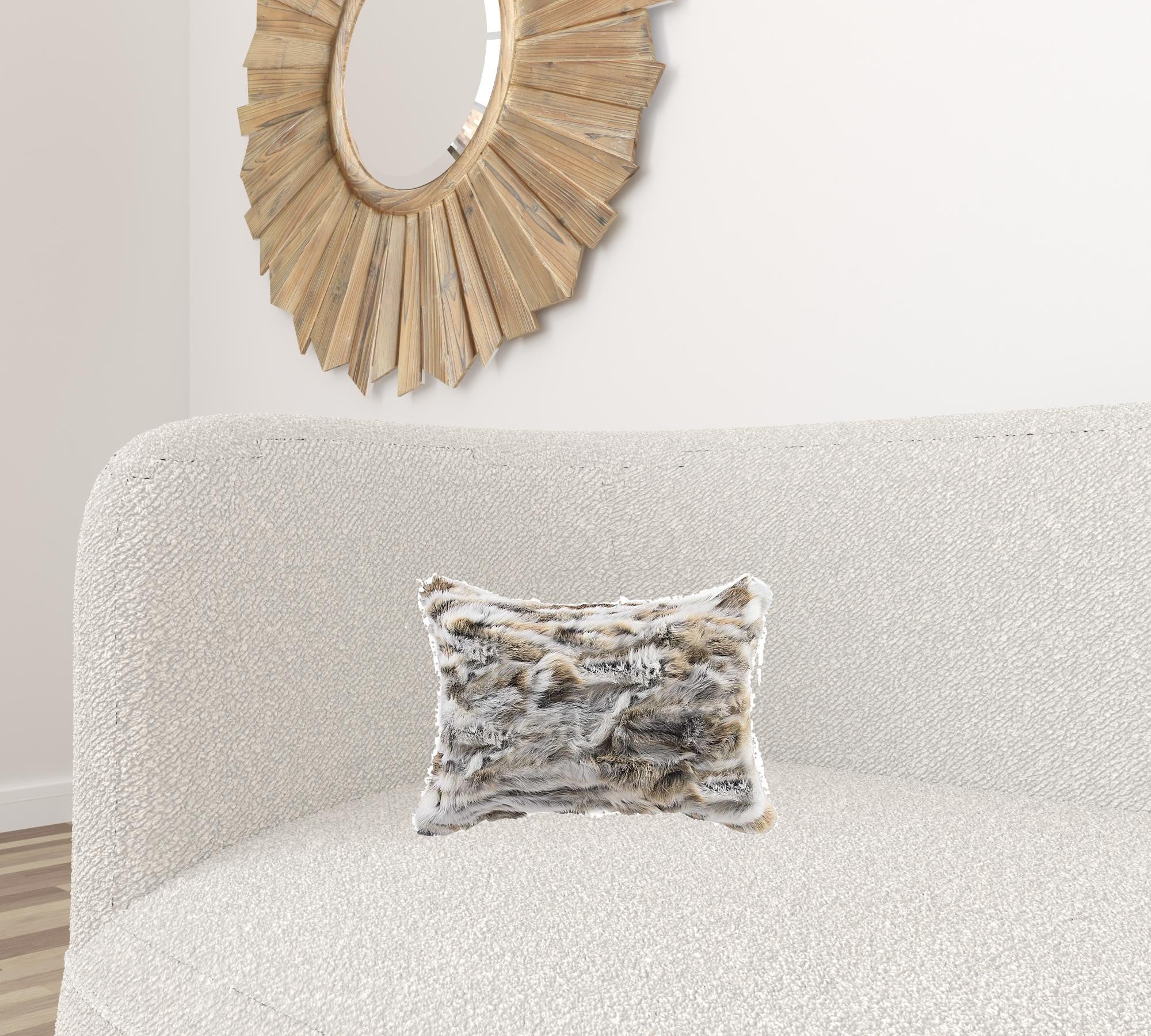 5" X 12" X 20" 100% Natural Rabbit Fur Tan And White Pillow-1