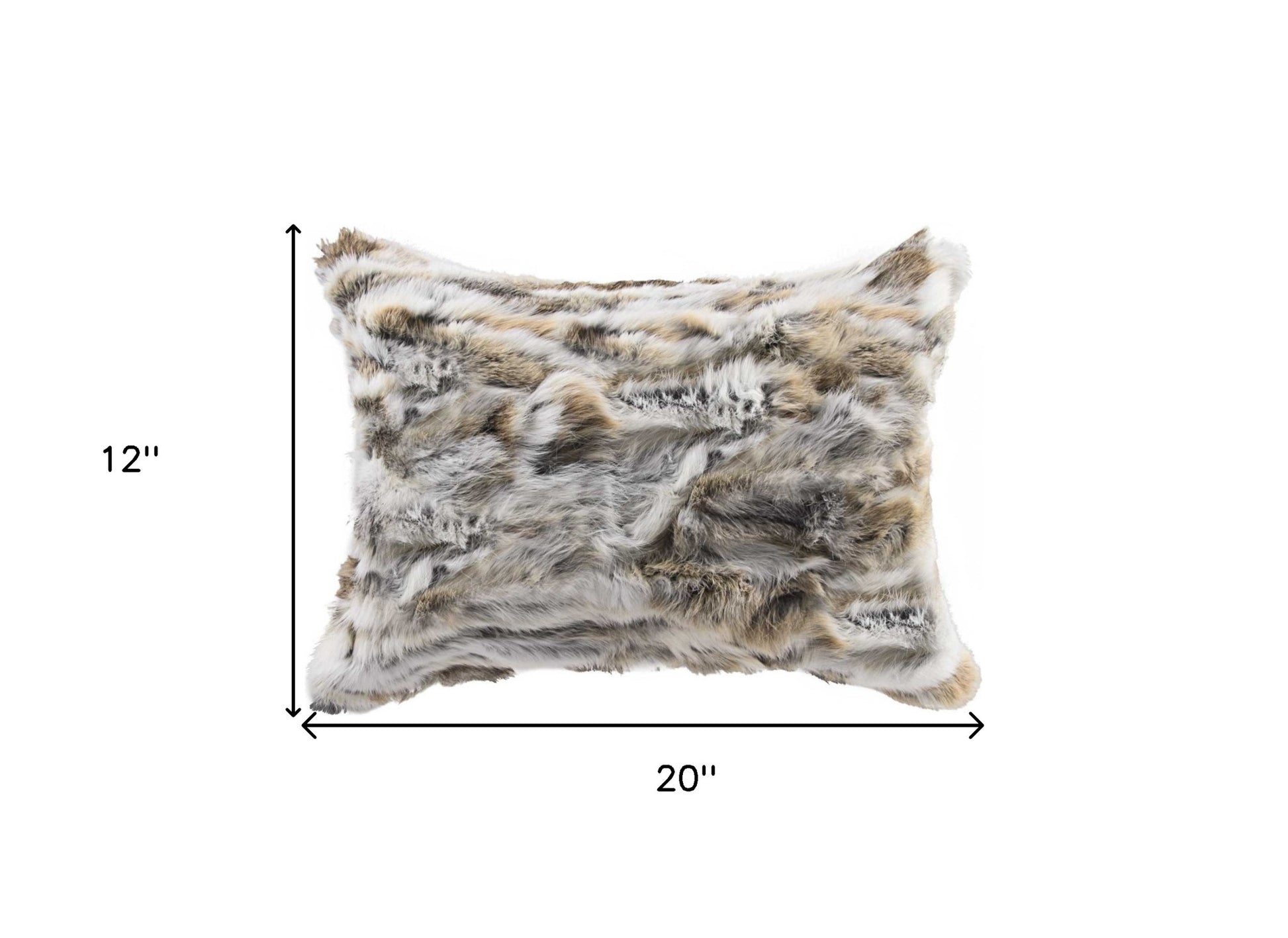5" X 12" X 20" 100% Natural Rabbit Fur Tan And White Pillow-8