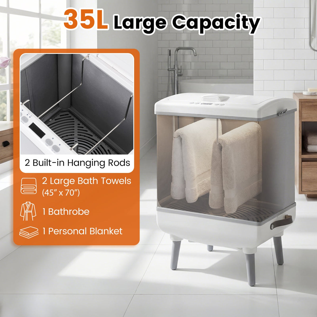 35L Large Foldable Towel Warmer Bucket - Gray Heating & Drying-Dryers-DECOROLALA