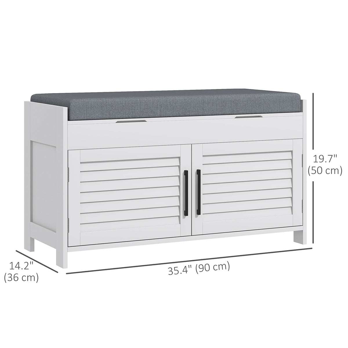 35.4" Entryway Shoe Bench with Storage and Cushion - White-Home Furnishings > Storage & Organization > Shoe Storage Cabinets & Racks-DECOROLALA