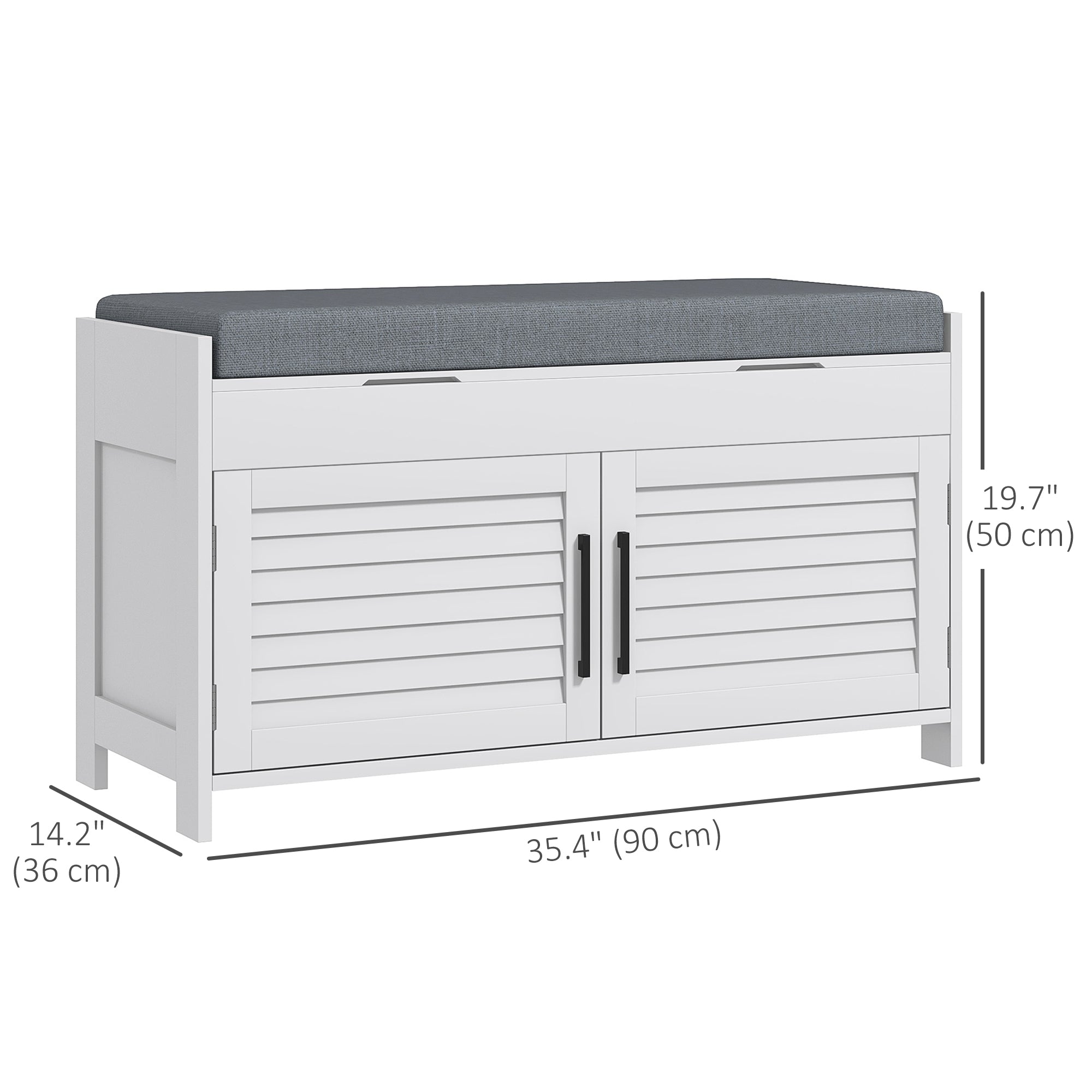 35.4" Entryway Shoe Bench with Storage and Cushion - White-Home Furnishings > Storage & Organization > Shoe Storage Cabinets & Racks-DECOROLALA