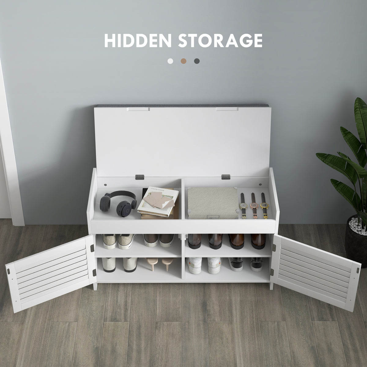 35.4" Entryway Shoe Bench with Storage and Cushion - White-Home Furnishings > Storage & Organization > Shoe Storage Cabinets & Racks-DECOROLALA