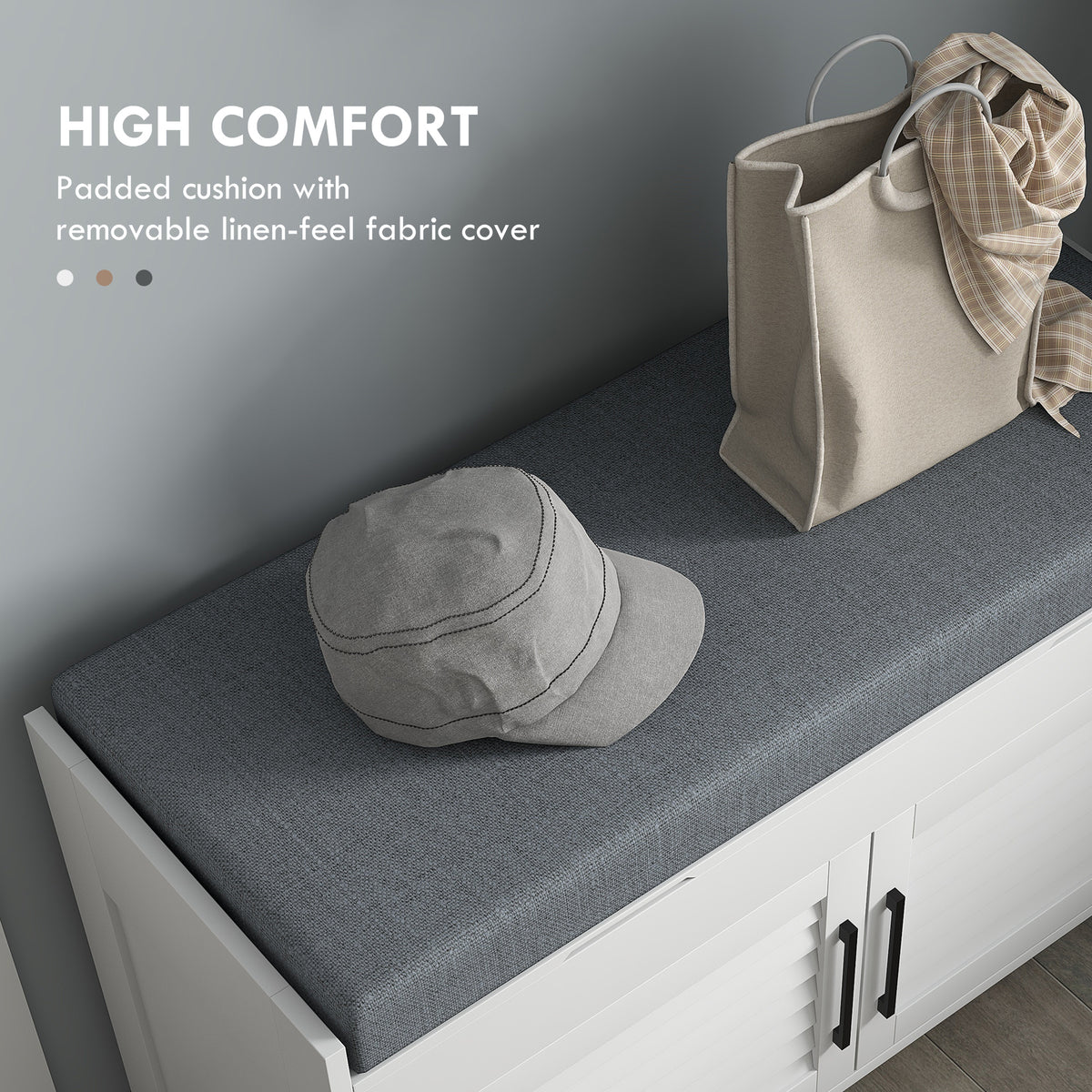 35.4" Entryway Shoe Bench with Storage and Cushion - White-Home Furnishings > Storage & Organization > Shoe Storage Cabinets & Racks-DECOROLALA