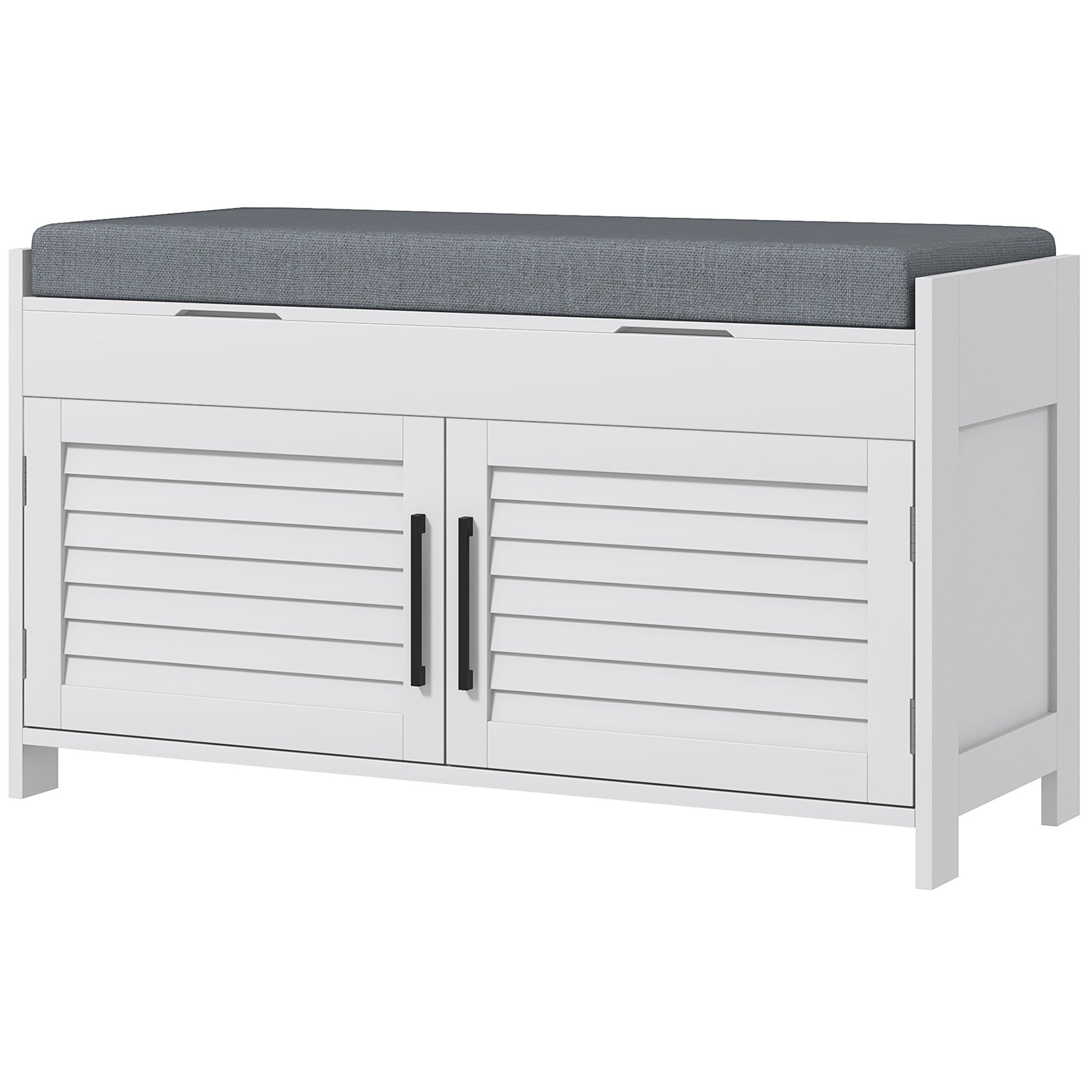 35.4" Entryway Shoe Bench with Storage and Cushion - White-Home Furnishings > Storage & Organization > Shoe Storage Cabinets & Racks-DECOROLALA