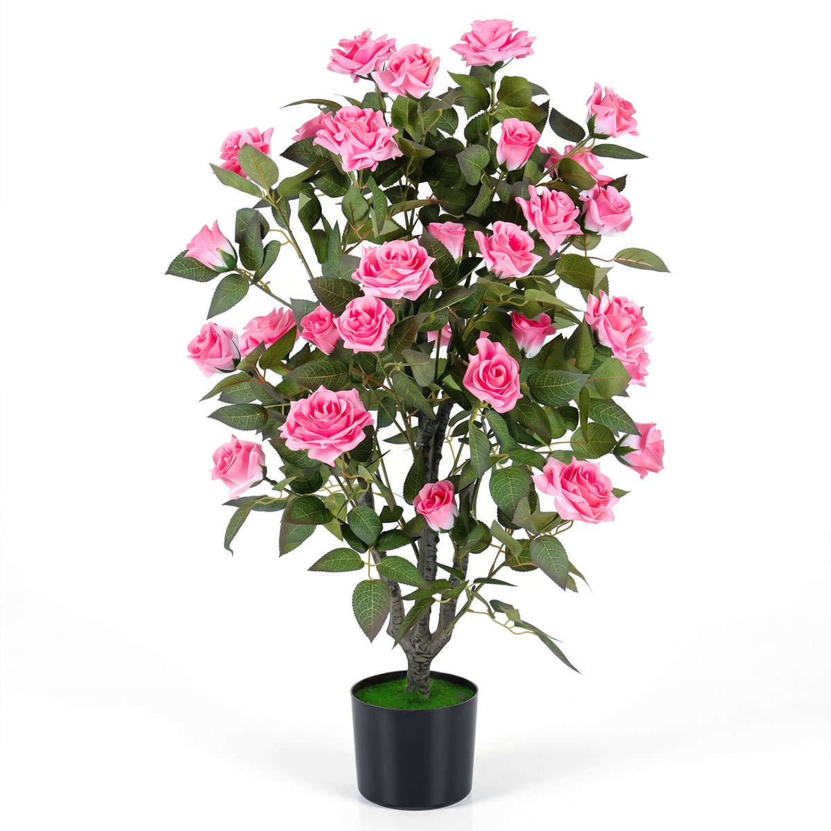 35.5" Artificial Rose Tree with Blooming Flowers and Green Leaves for Indoor-Pink-Artificial Plants-DECOROLALA