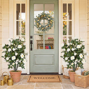 35.5" Artificial Rose Tree with Blooming Flowers and Green Leaves for Indoor-White-Artificial Plants-DECOROLALA