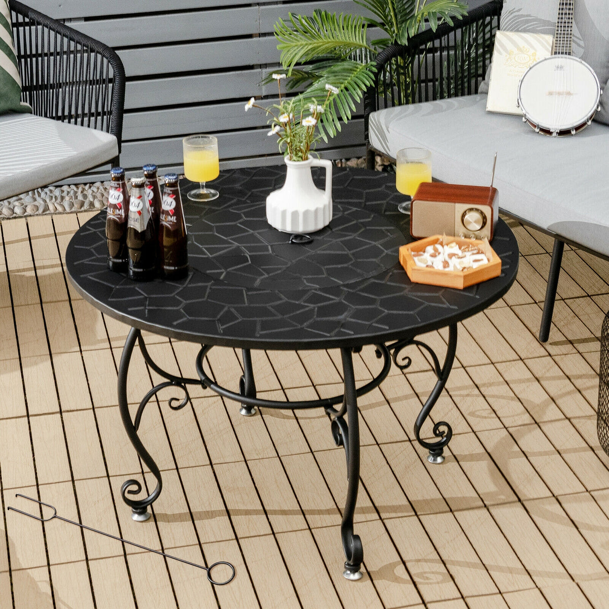 35.5 Feet Patio Fire Pit Dining Table With Cooking BBQ Grate-Fire Pits-DECOROLALA
