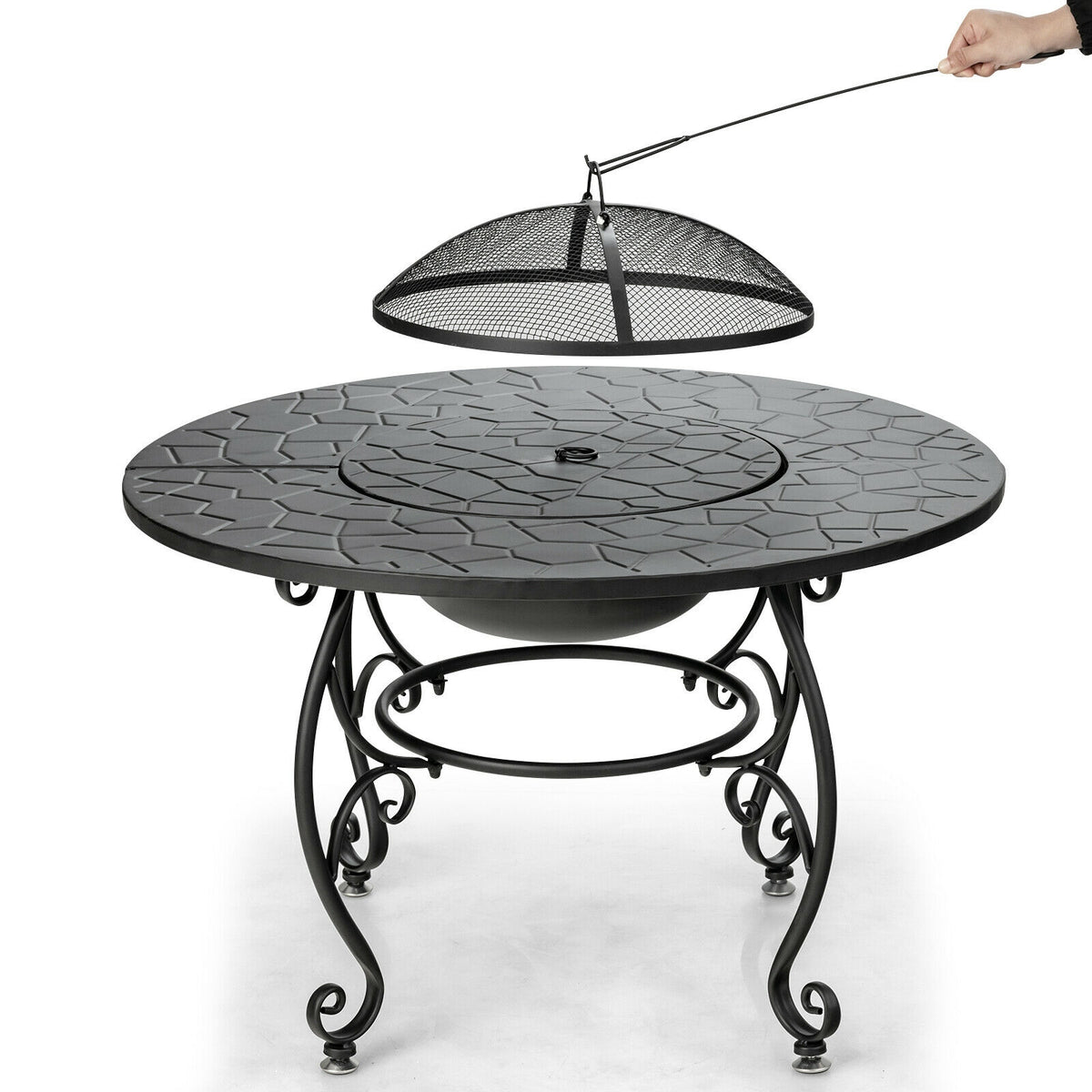 35.5 Feet Patio Fire Pit Dining Table With Cooking BBQ Grate-Fire Pits-DECOROLALA