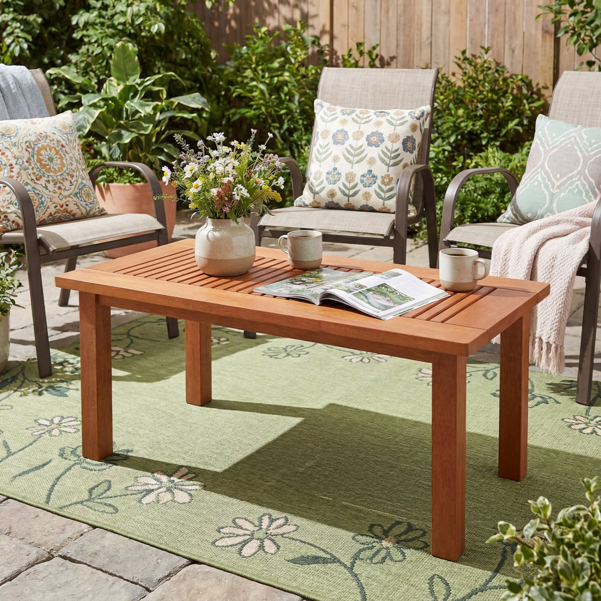 35.5 Inch Outdoor Modern Rectangular Coffee Table with Slatted Top for Backyard-Patio Coffee Tables-DECOROLALA