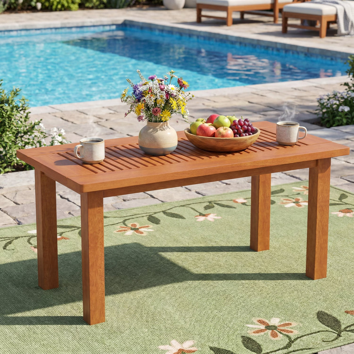 35.5 Inch Outdoor Modern Rectangular Coffee Table with Slatted Top for Backyard-Patio Coffee Tables-DECOROLALA