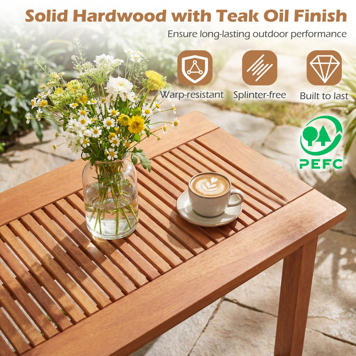 35.5 Inch Outdoor Modern Rectangular Coffee Table with Slatted Top for Backyard-Patio Coffee Tables-DECOROLALA