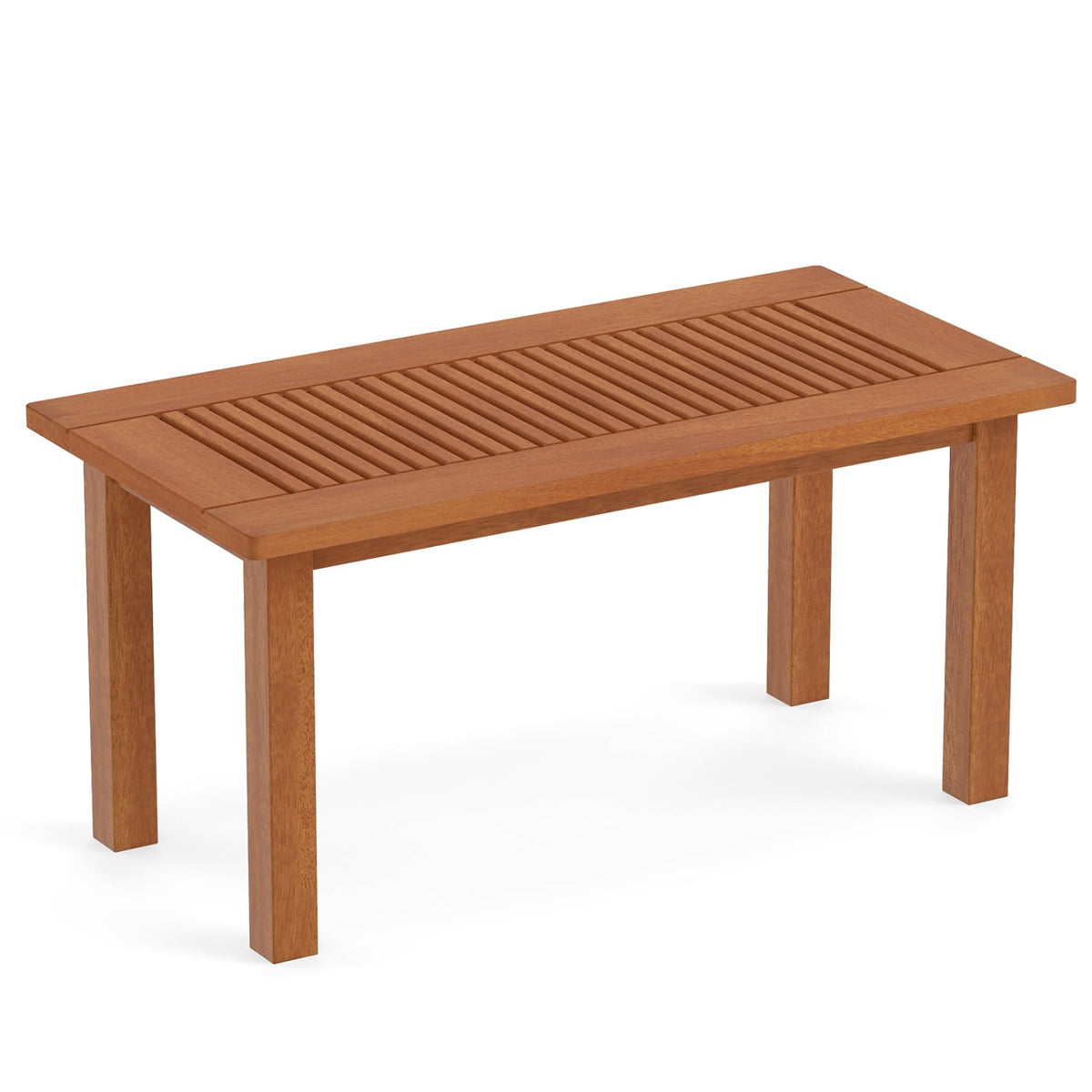 35.5 Inch Outdoor Modern Rectangular Coffee Table with Slatted Top for Backyard-Patio Coffee Tables-DECOROLALA