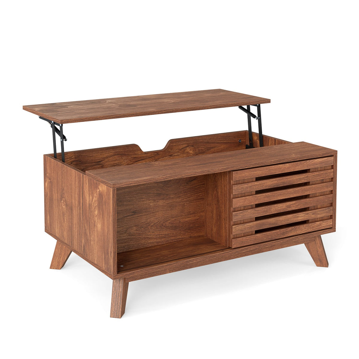 35.5" Lift Top Coffee Table with Hidden Compartment and Sliding Door for Living Room-Brown-Coffee Tables-DECOROLALA