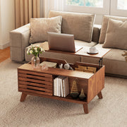 35.5" Lift Top Coffee Table with Hidden Compartment and Sliding Door for Living Room-Brown-Coffee Tables-DECOROLALA