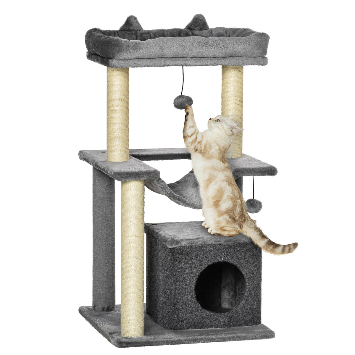 35.5" Multi-Level Cat Tree Tower with Condo & Hammock - Grey-Cats-DECOROLALA