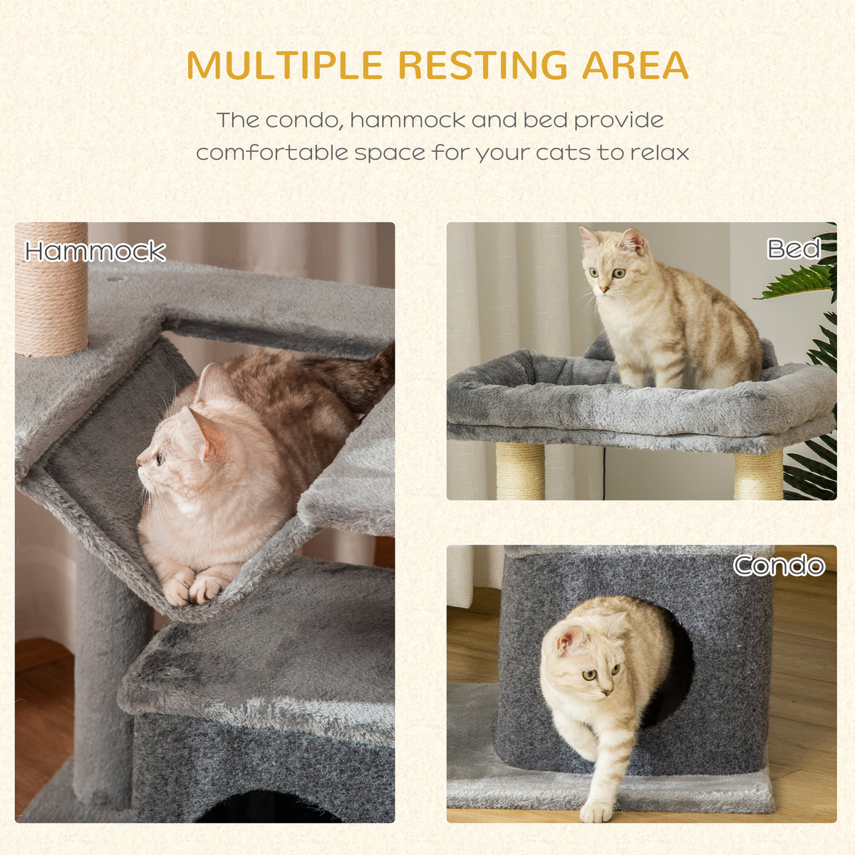 35.5" Multi-Level Cat Tree Tower with Condo & Hammock - Grey-Cats-DECOROLALA
