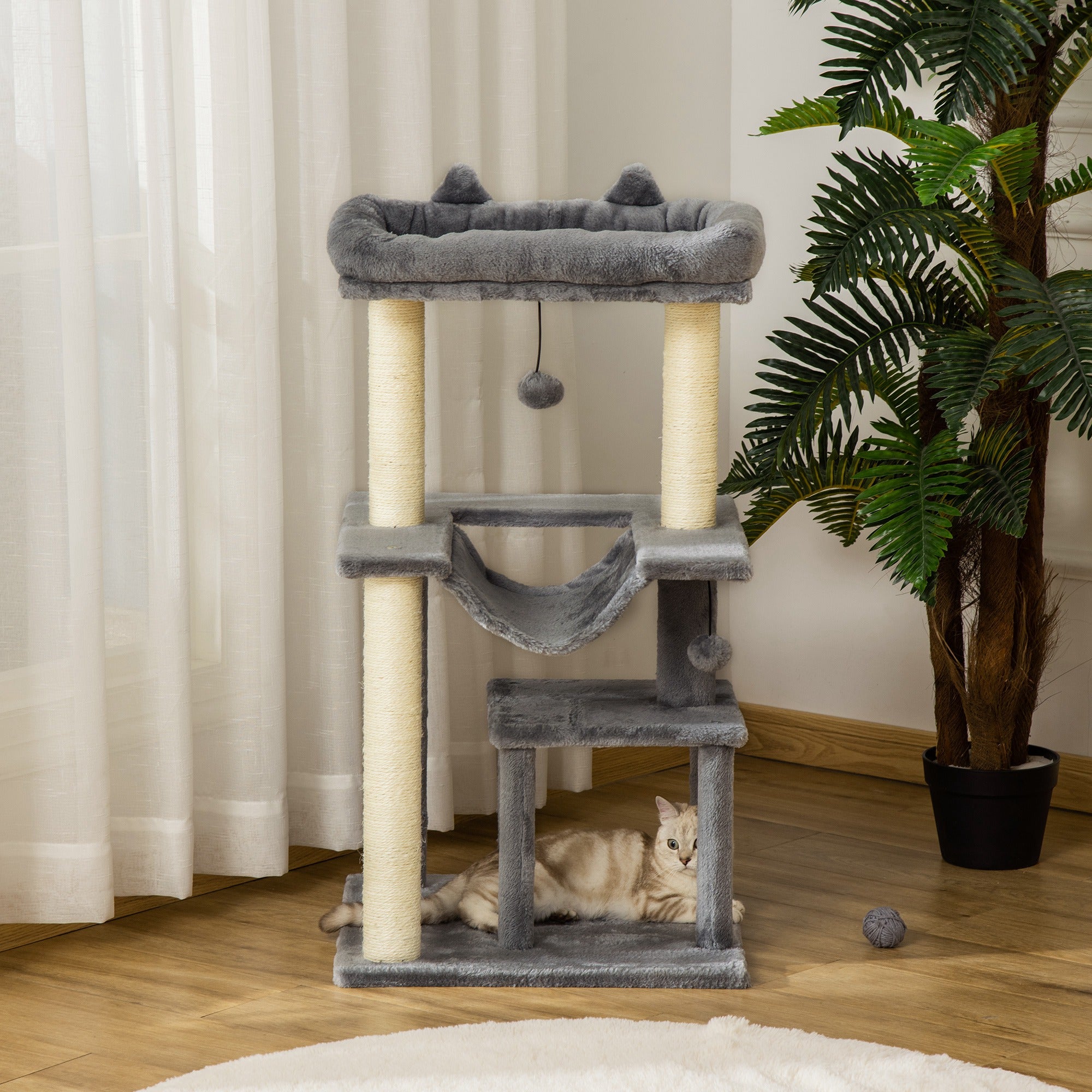 35.5" Multi-Level Cat Tree Tower with Condo & Hammock - Grey-Cats-DECOROLALA