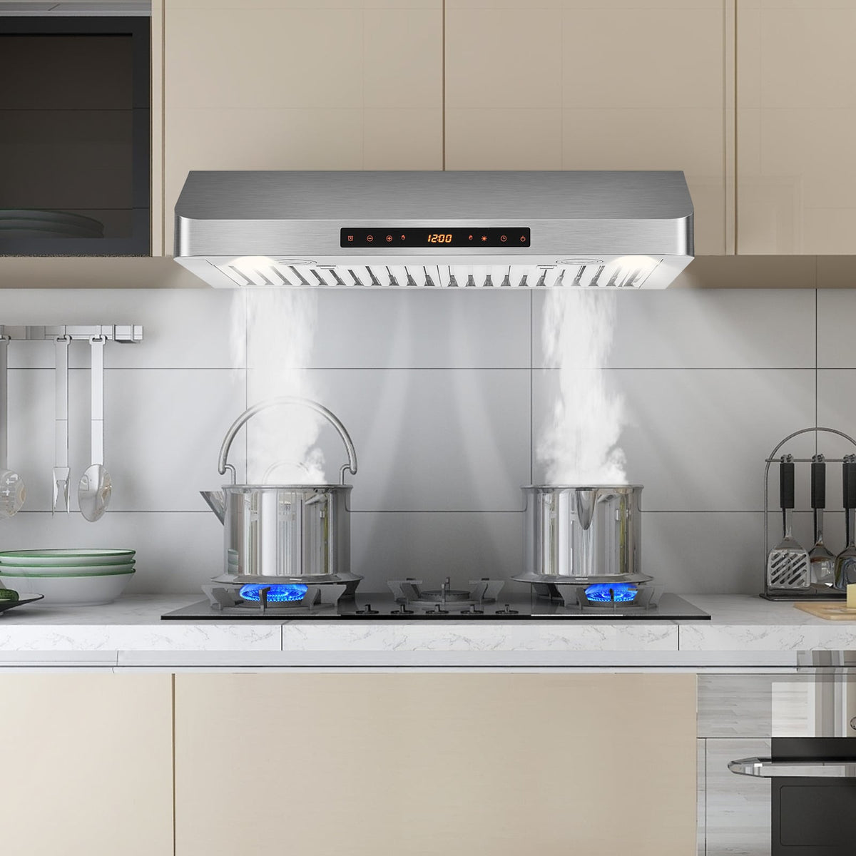35.5/29.5 Inch Under Cabinet Range Hood 900 CFM Kitchen Vent with 4 Fan Speed-29.5 inches-Kitchen Appliances-DECOROLALA