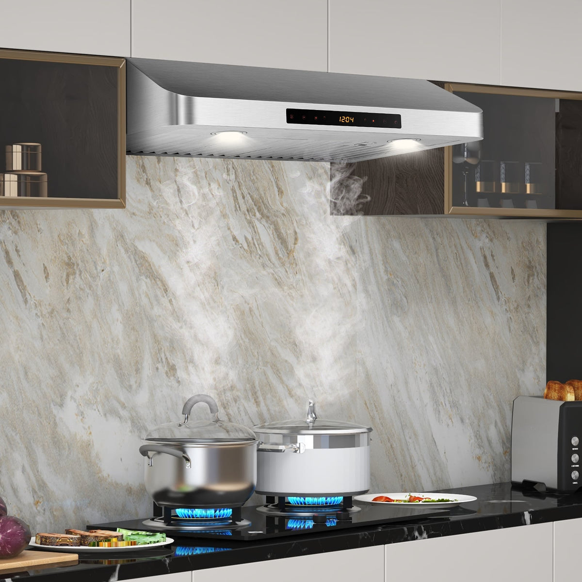 35.5/29.5 Inch Under Cabinet Range Hood 900 CFM Kitchen Vent with 4 Fan Speed-29.5 inches-Kitchen Appliances-DECOROLALA
