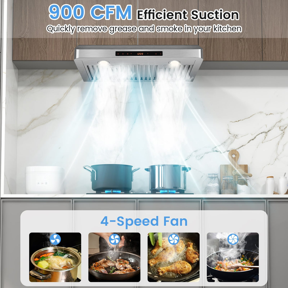 35.5/29.5 Inch Under Cabinet Range Hood 900 CFM Kitchen Vent with 4 Fan Speed-29.5 inches-Kitchen Appliances-DECOROLALA