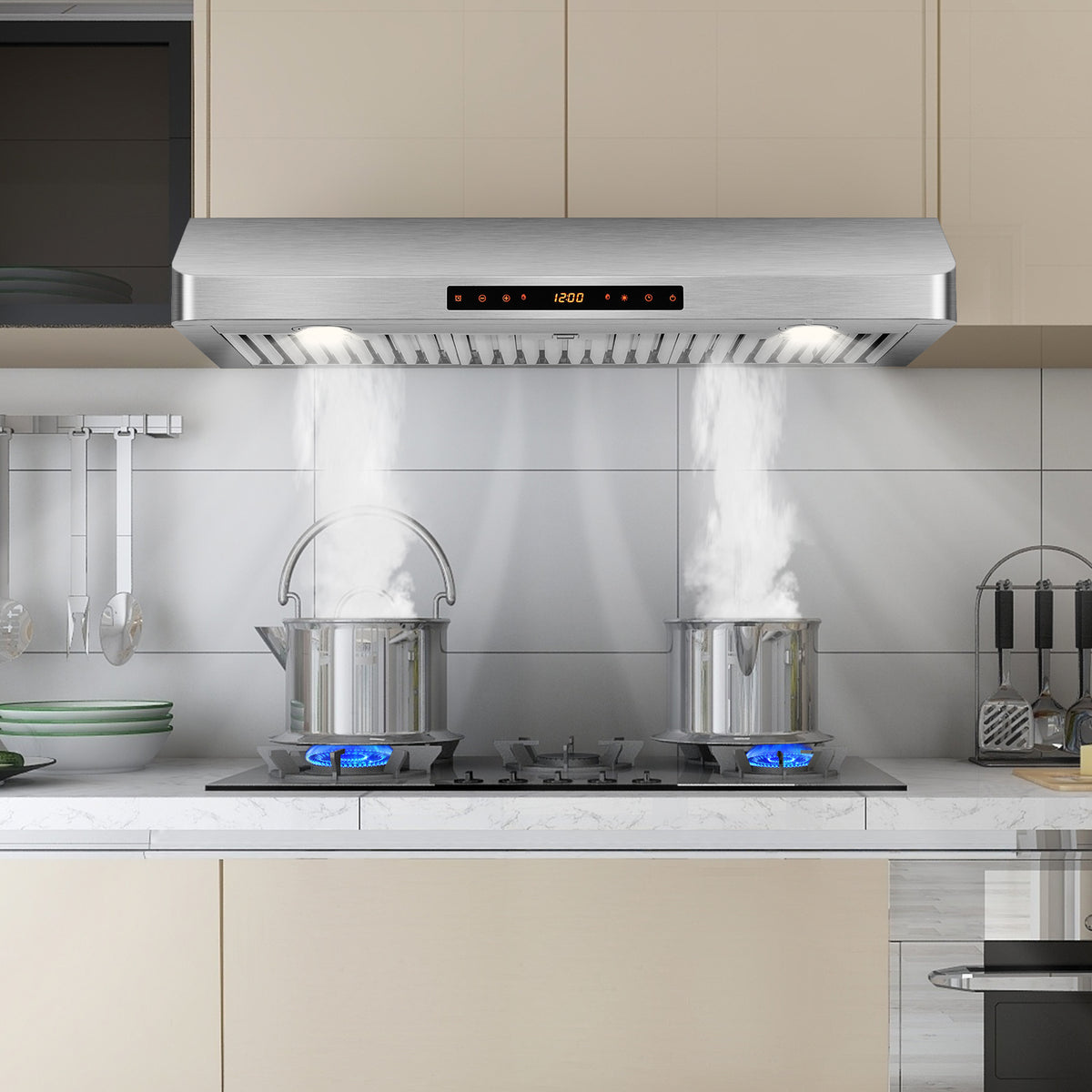 35.5/29.5 Inch Under Cabinet Range Hood 900 CFM Kitchen Vent with 4 Fan Speed-35.5 Inch-Kitchen Appliances-DECOROLALA