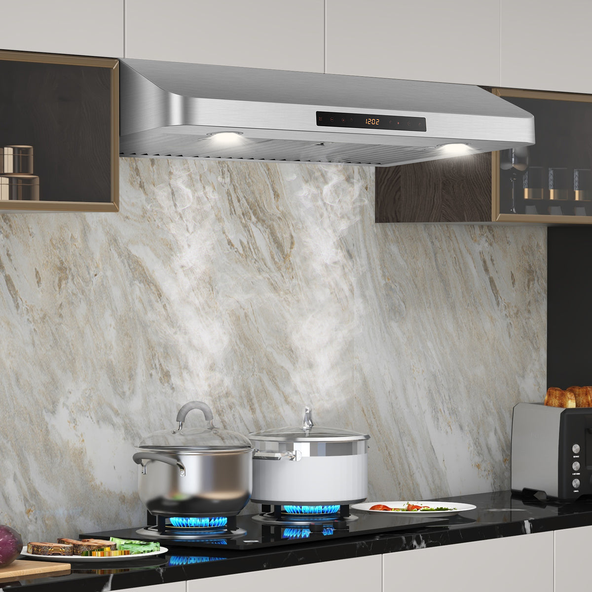 35.5/29.5 Inch Under Cabinet Range Hood 900 CFM Kitchen Vent with 4 Fan Speed-35.5 Inch-Kitchen Appliances-DECOROLALA