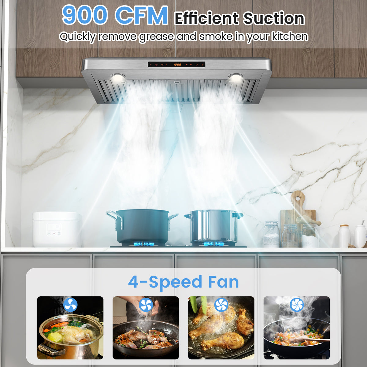 35.5/29.5 Inch Under Cabinet Range Hood 900 CFM Kitchen Vent with 4 Fan Speed-35.5 Inch-Kitchen Appliances-DECOROLALA
