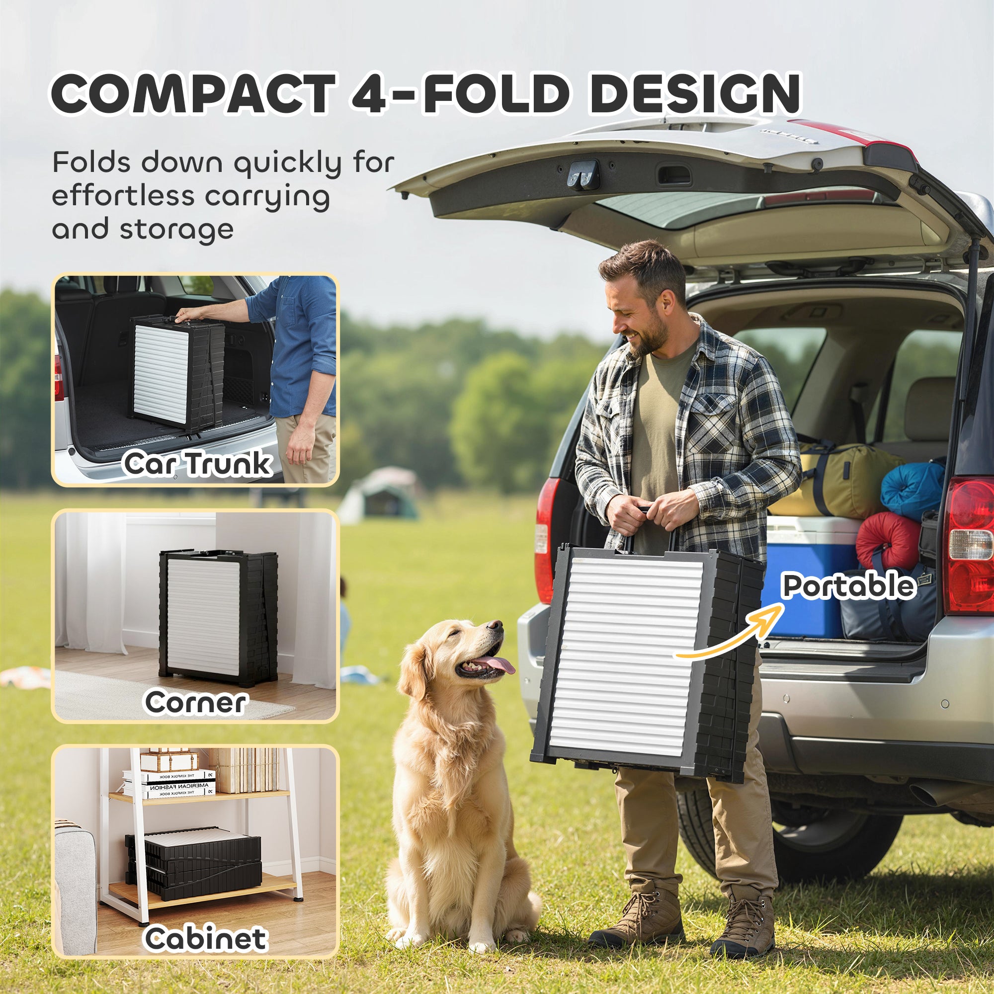 Foldable Dog Car Ramp with Support Leg, Non-Slip TPR Surface, 69" x 15.7", for Small to Large Dogs Up to 220LBS