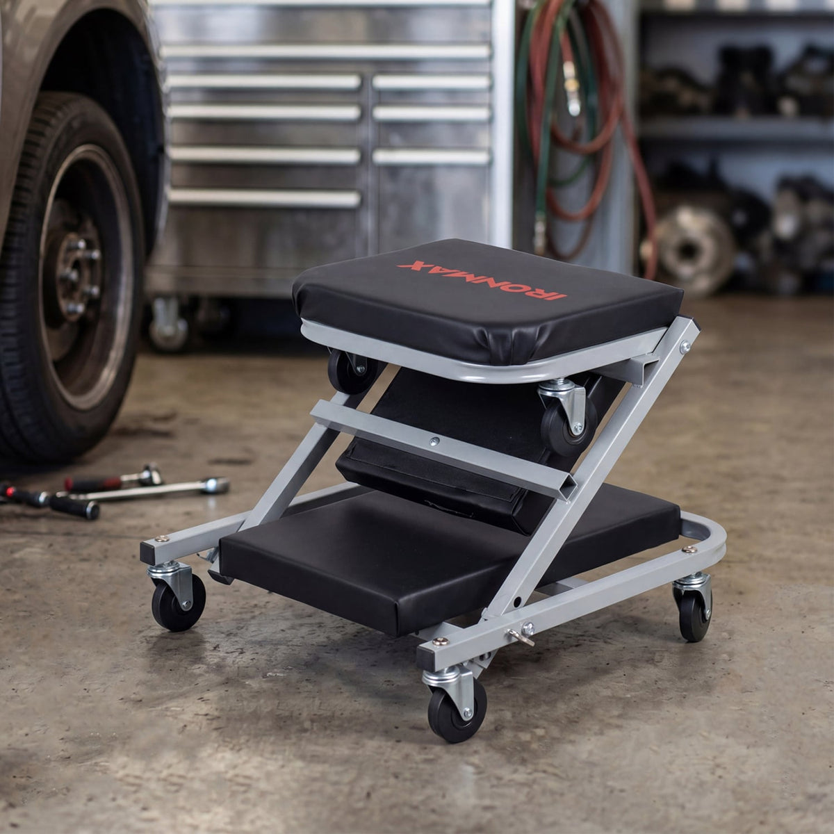 36" 2-in-1 Mechanic Creeper and Z-Seat with 6 Swivel Casters-Black-Garages-DECOROLALA