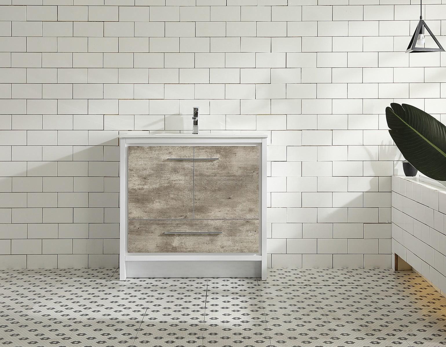 36" Ash Freestanding Bathroom Vanity with White Ceramic Countertop-Migration_Bathroom Vanities-DECOROLALA