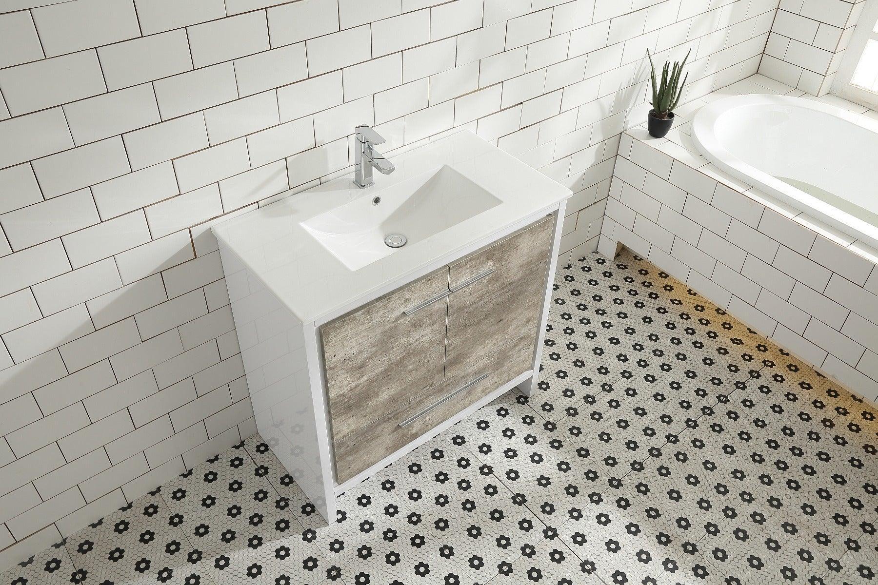 36" Ash Freestanding Bathroom Vanity with White Ceramic Countertop-Migration_Bathroom Vanities-DECOROLALA