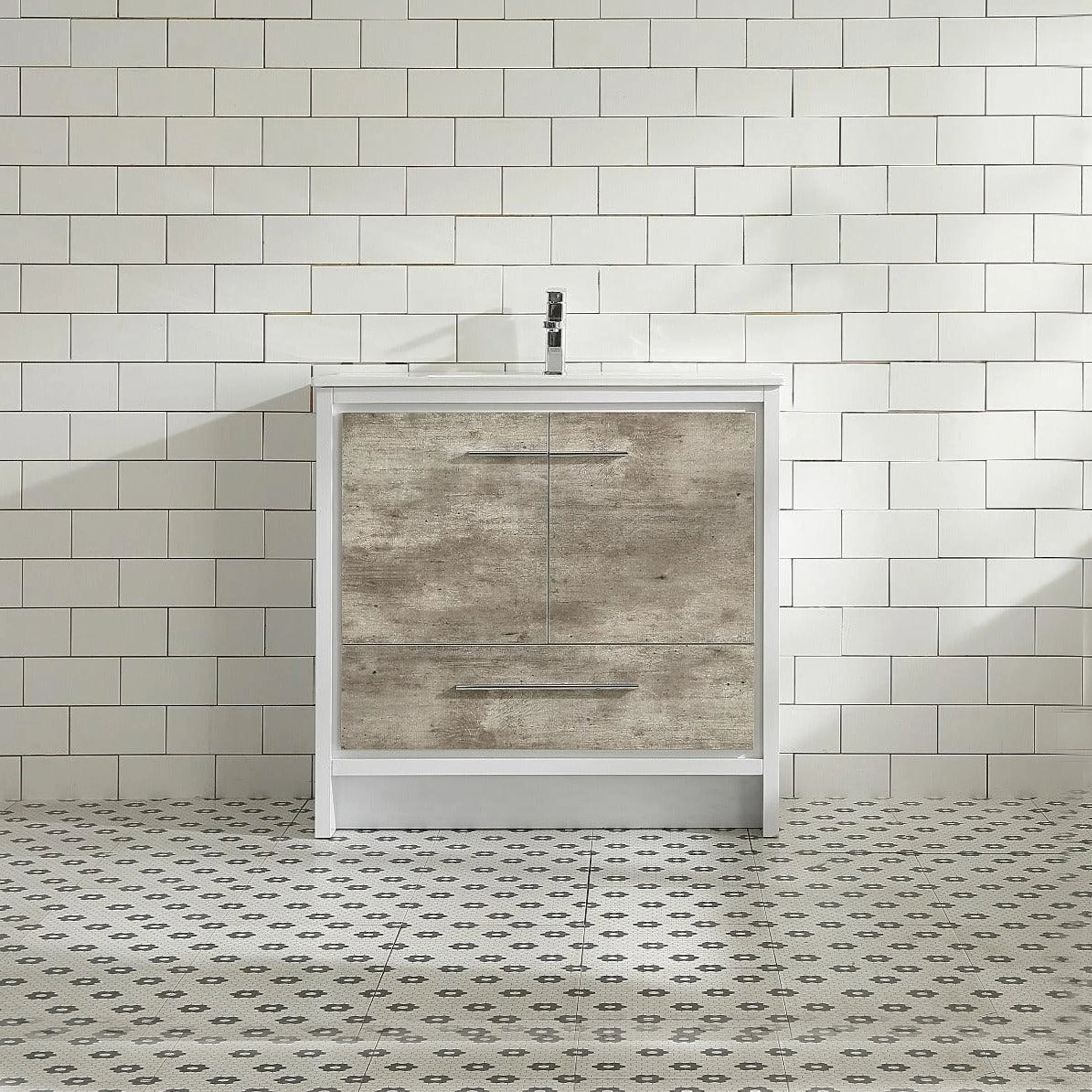 36" Ash Freestanding Bathroom Vanity with White Ceramic Countertop-Migration_Bathroom Vanities-DECOROLALA