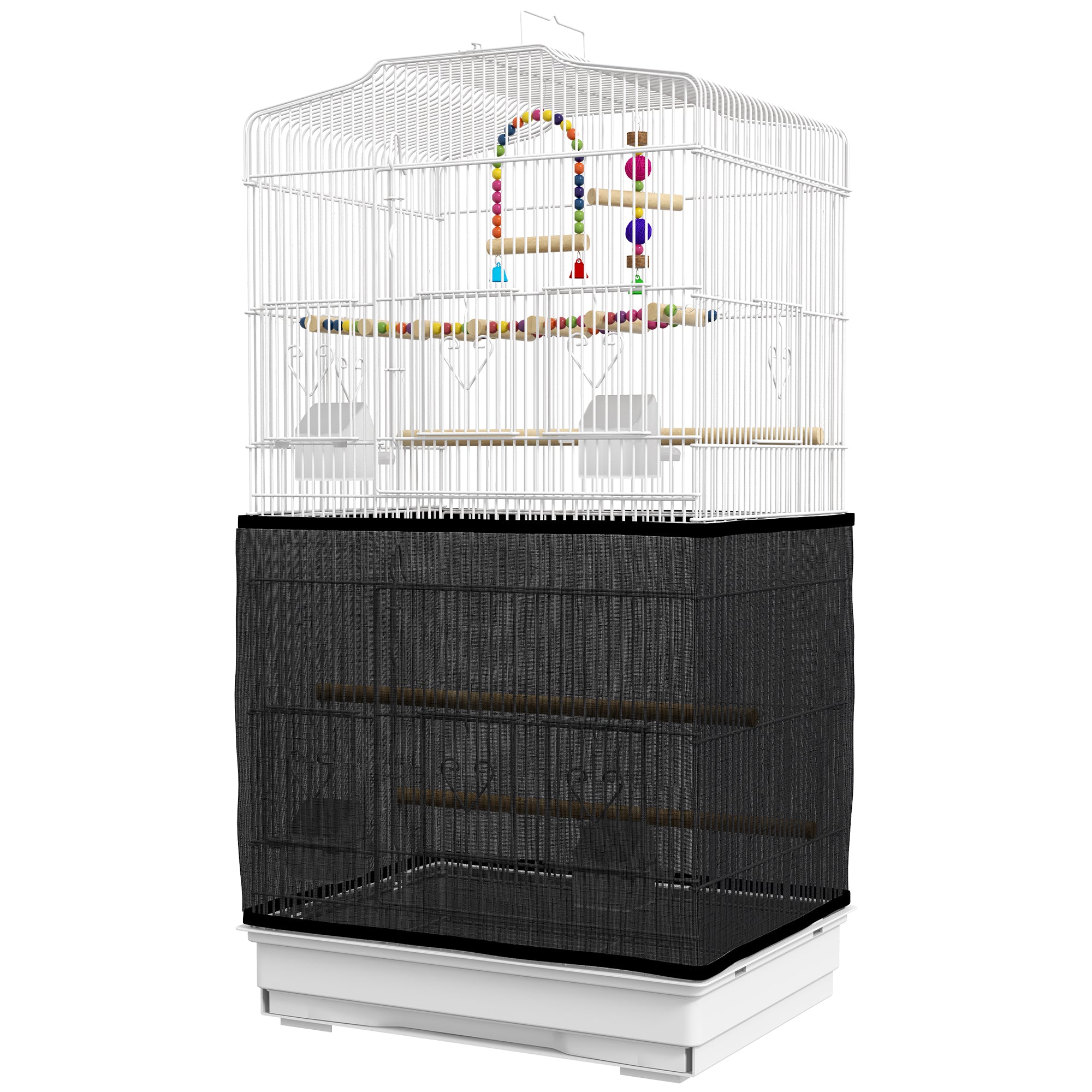 36" Bird Cage with Accessories, Handle, Mesh Cover, Tray, White-Birds-DECOROLALA