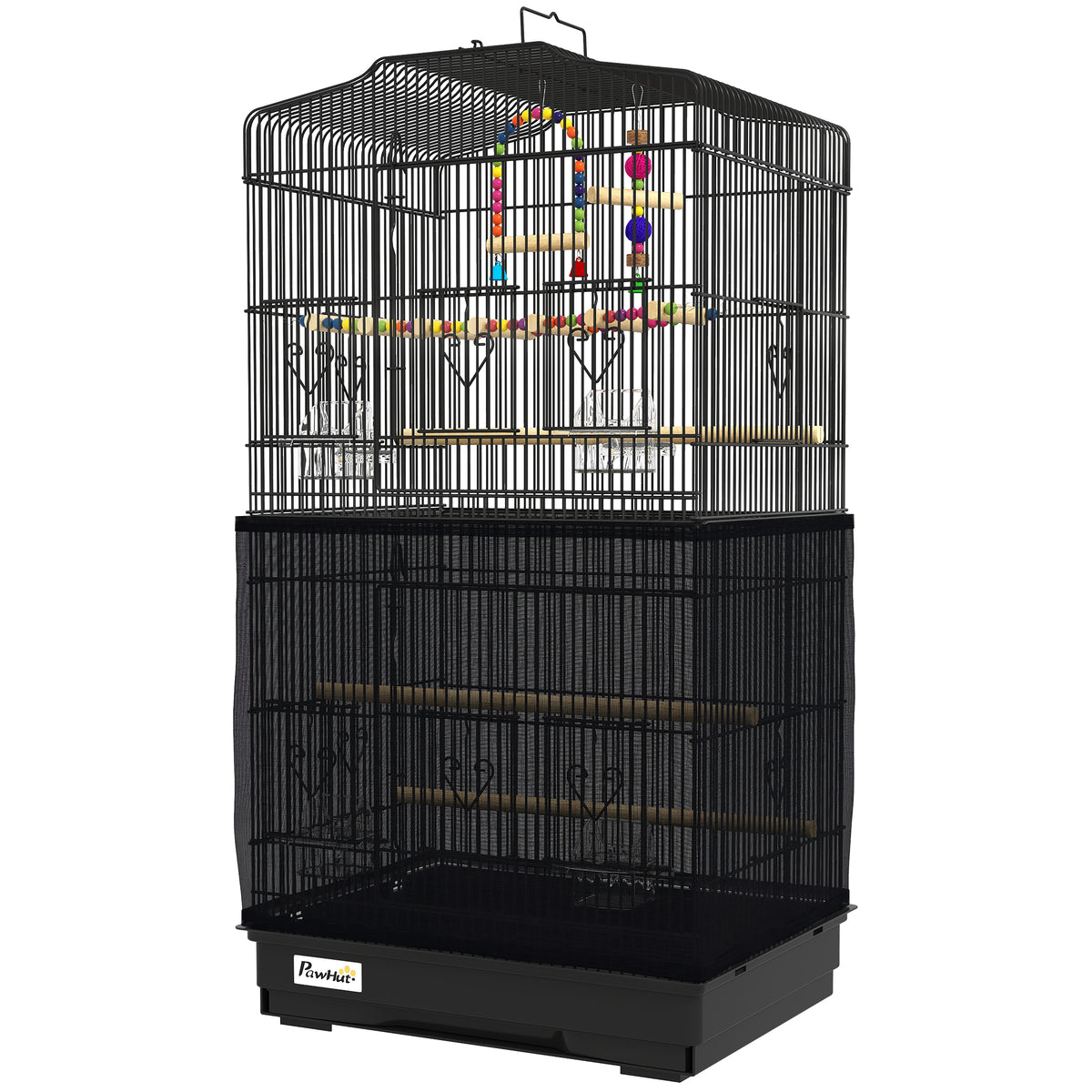 36" Bird Cage with Accessories, Mesh Cover and Tray - Black-Birds-DECOROLALA