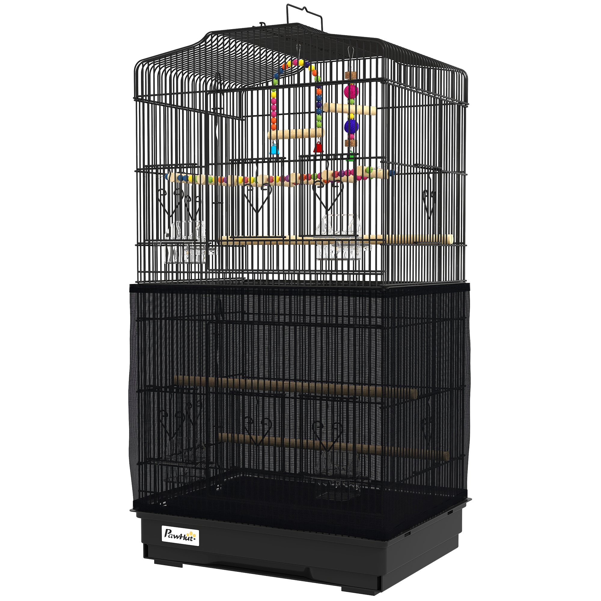 36" Bird Cage with Accessories, Mesh Cover and Tray - Black-Birds-DECOROLALA
