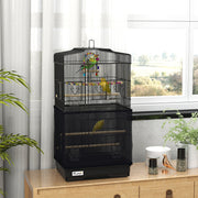 36" Bird Cage with Accessories, Mesh Cover and Tray - Black-Birds-DECOROLALA