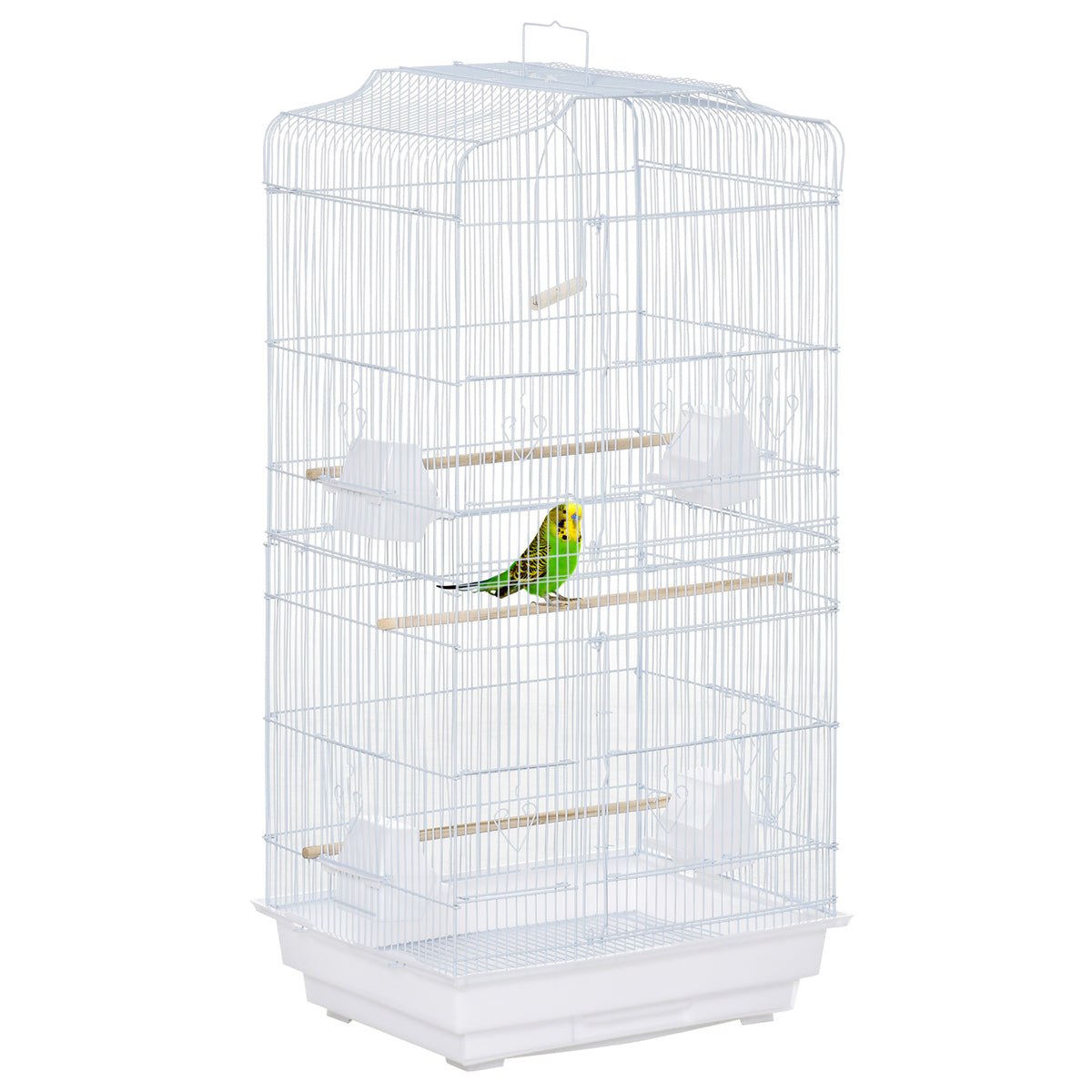 36" Bird Flight Cage with Perches and Feeders - White-Bird Supplies-DECOROLALA