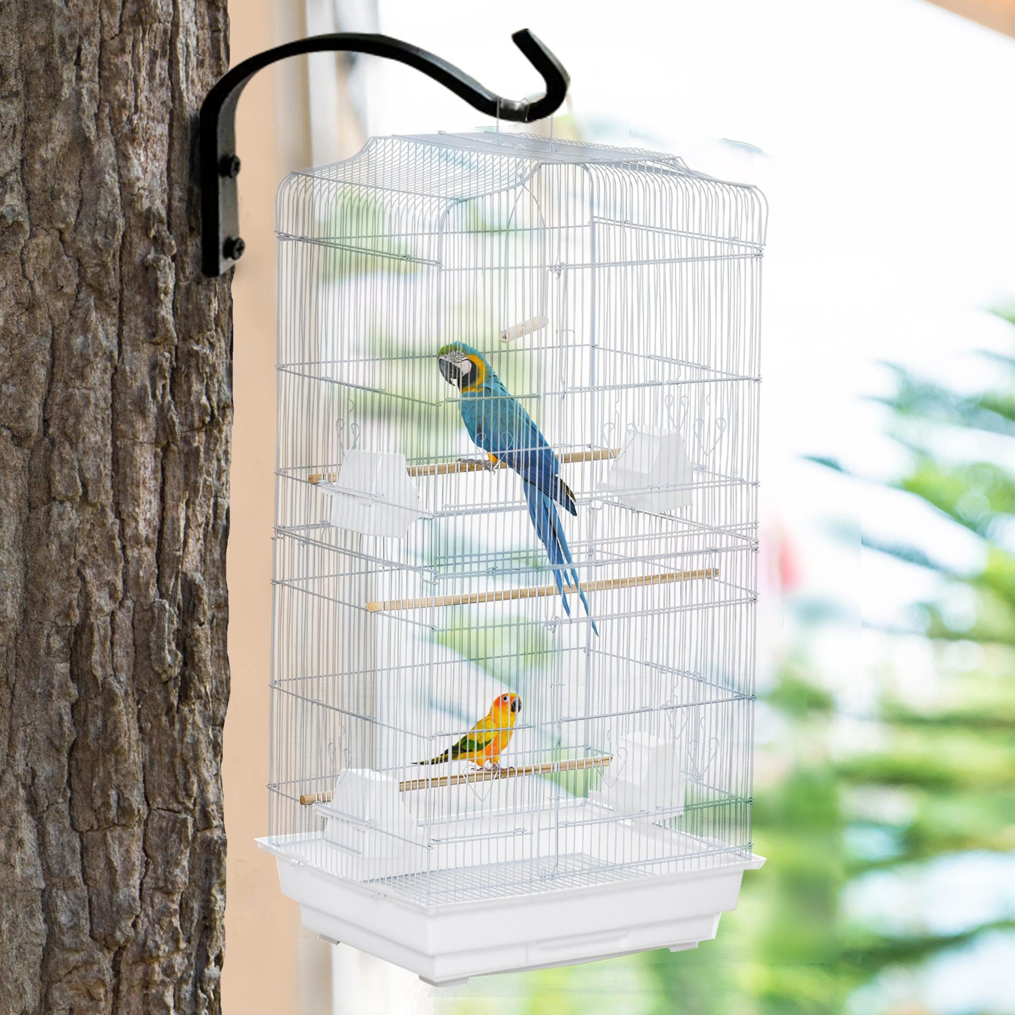 36" Bird Flight Cage with Perches and Feeders - White-Birds-DECOROLALA