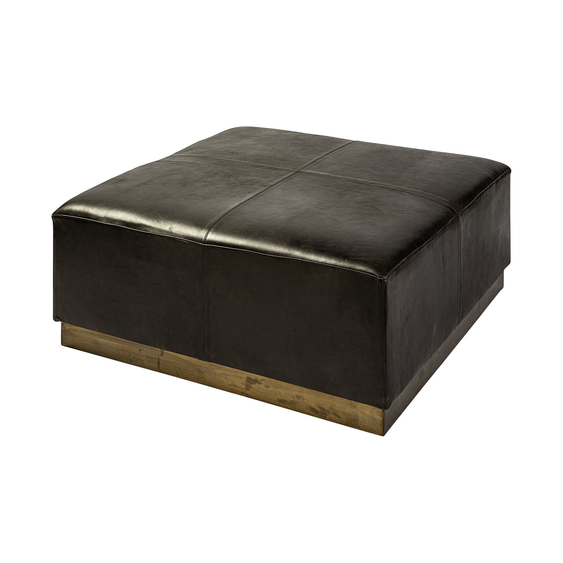 36" Black Faux Leather and Brown Footstool-Ottomans-DECOROLALA
