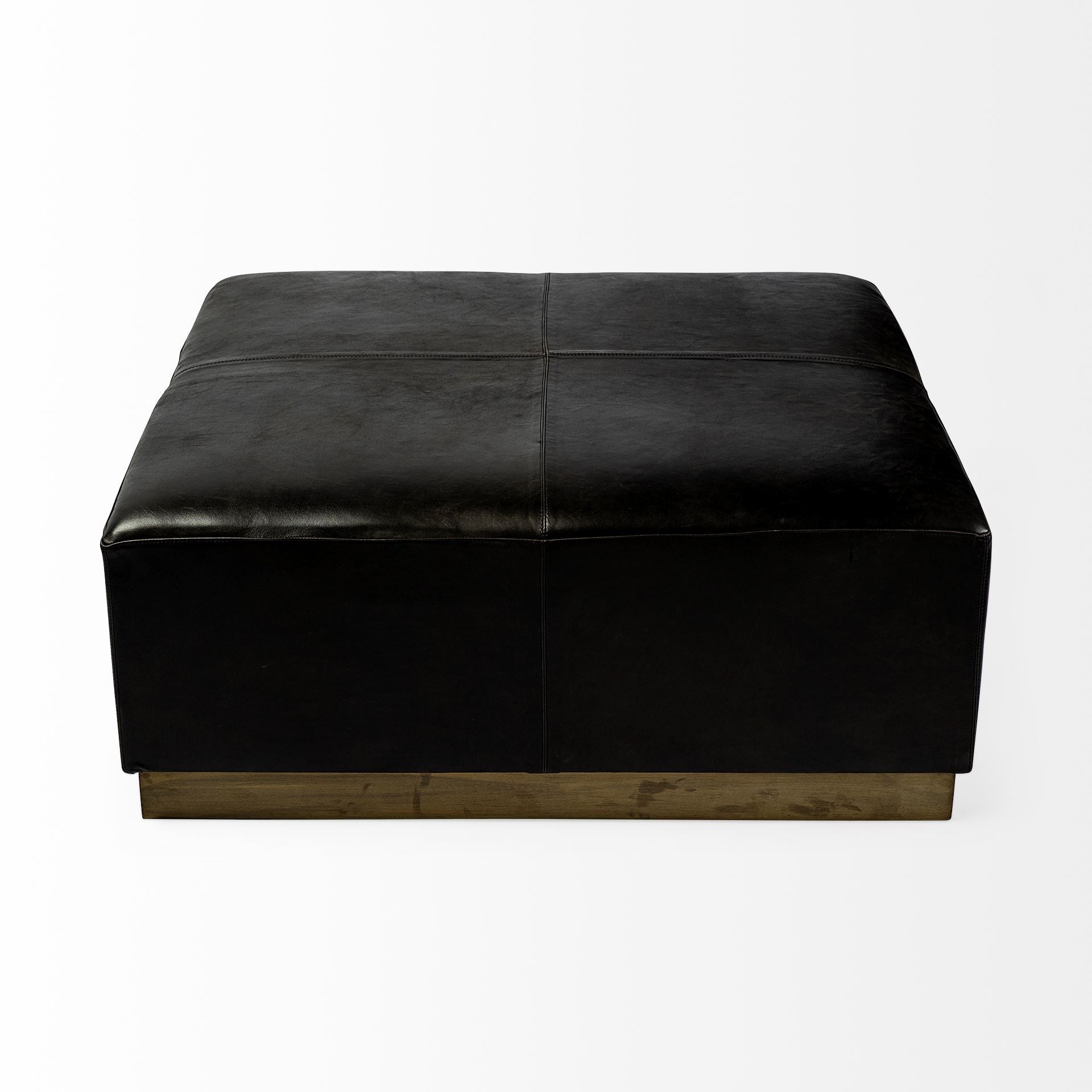 36" Black Faux Leather and Brown Footstool-Ottomans-DECOROLALA