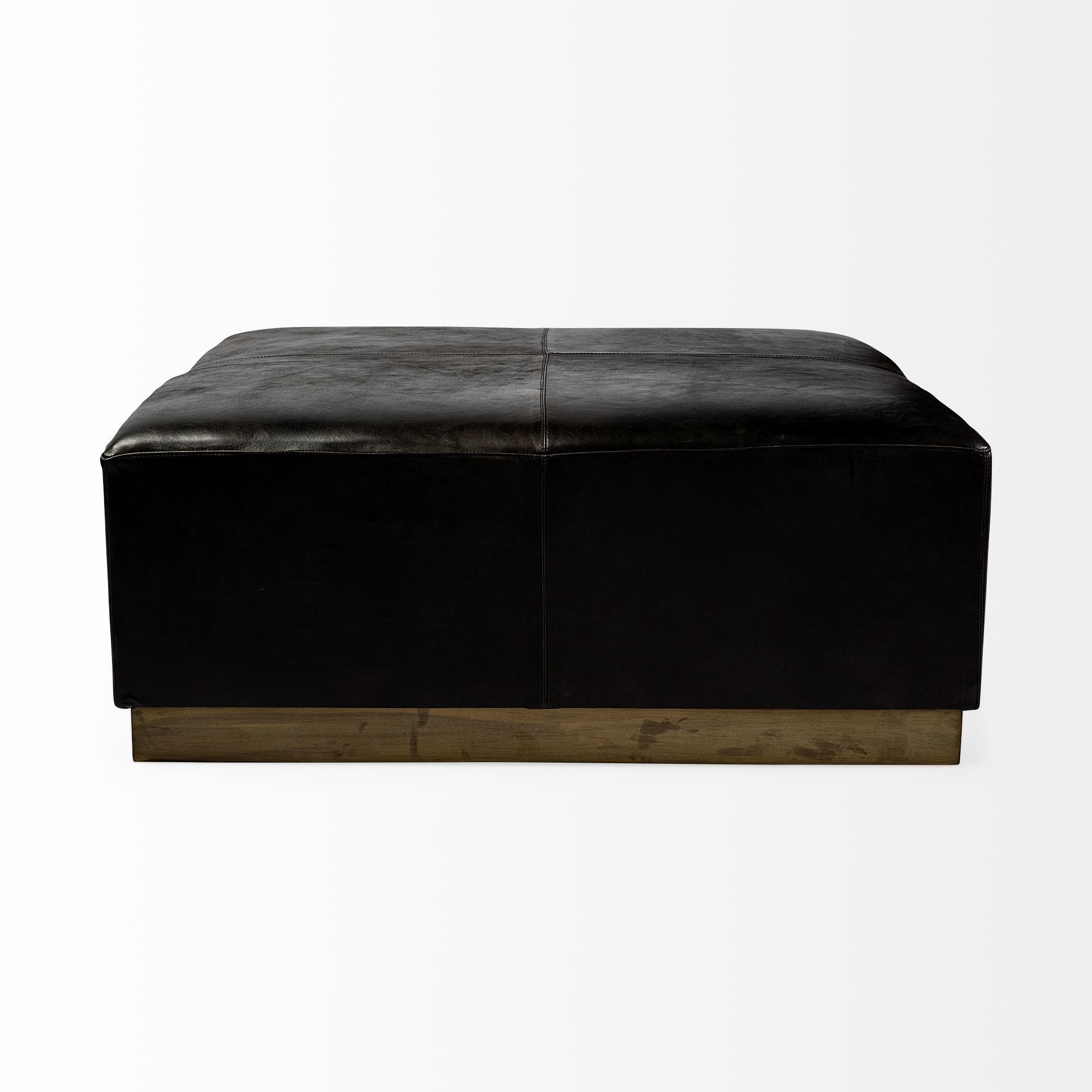 36" Black Faux Leather and Brown Footstool-Ottomans-DECOROLALA