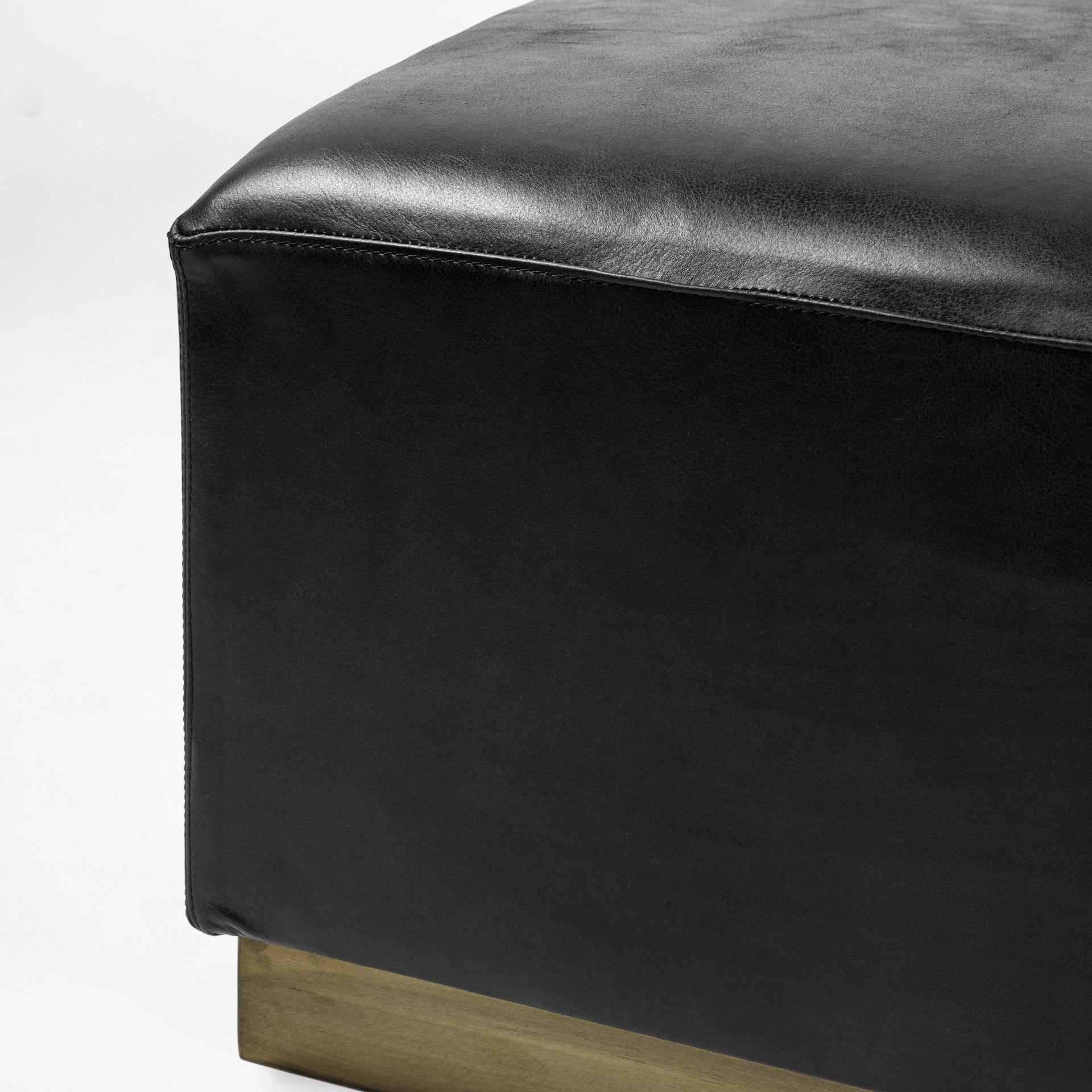 36" Black Faux Leather and Brown Footstool-Ottomans-DECOROLALA