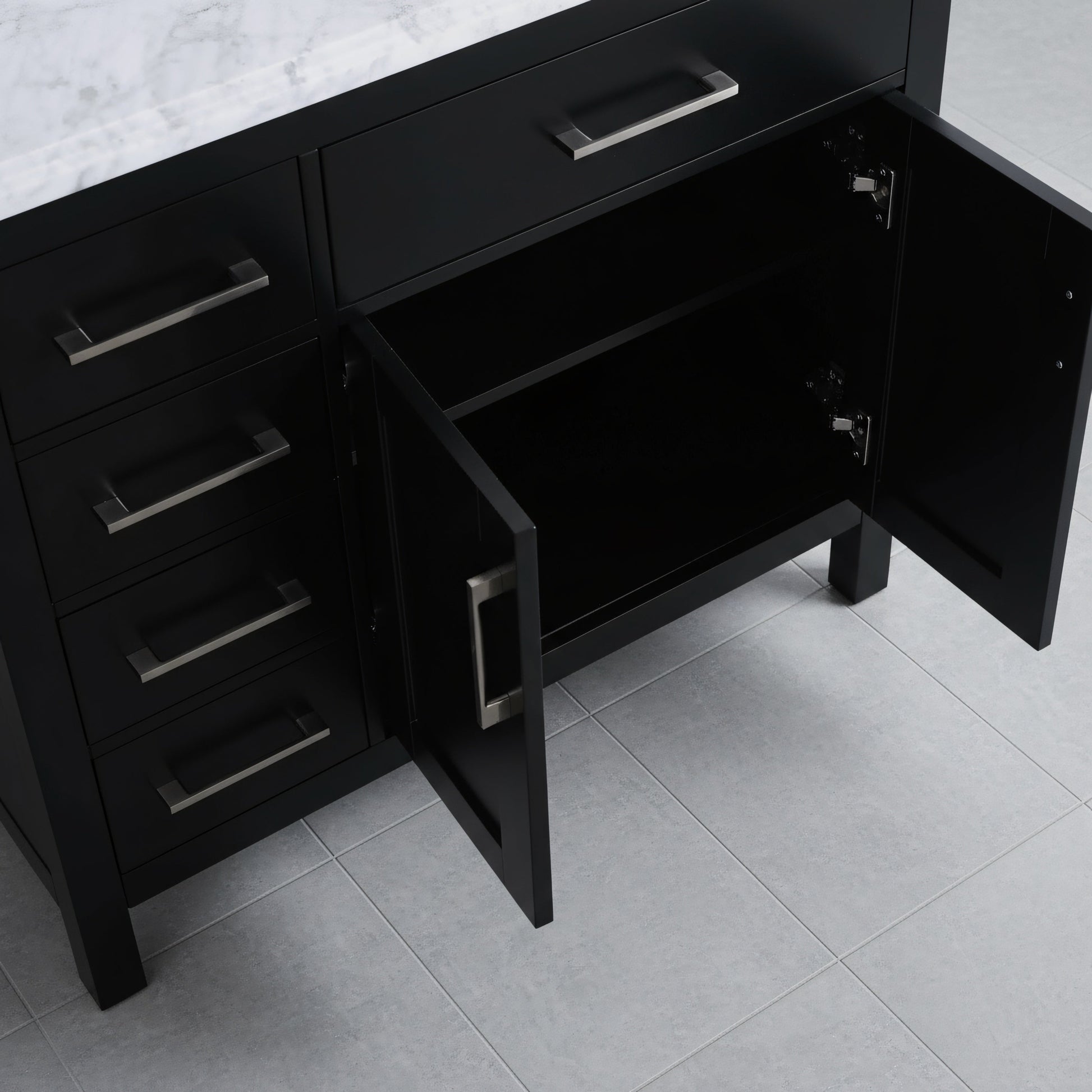 36" Black Freestanding Single Sink Bathroom Vanity with Carrera Marble Countertop-Migration_Bathroom Vanities-DECOROLALA