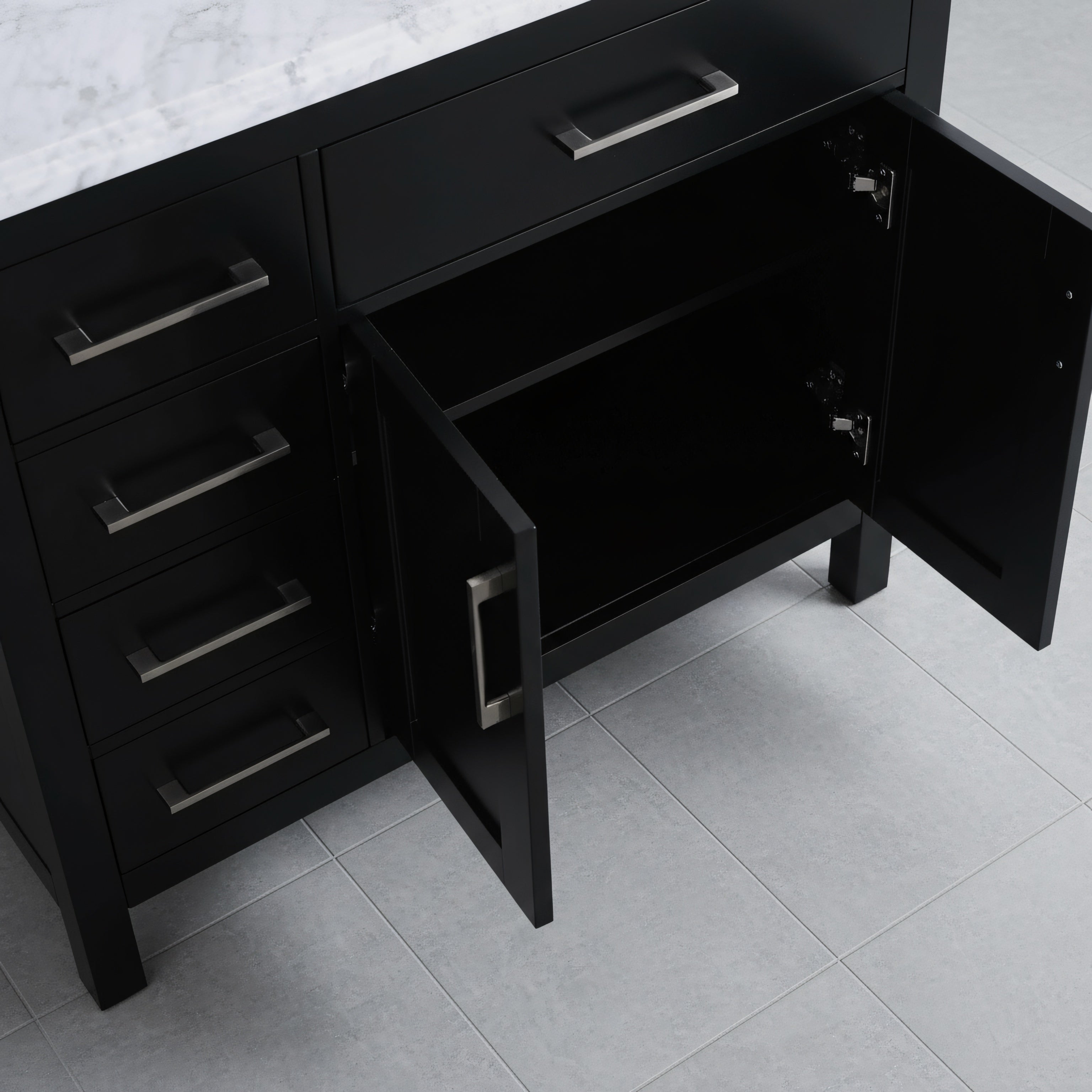 36" Black Freestanding Single Sink Bathroom Vanity with Carrera Marble Countertop-Migration_Bathroom Vanities-DECOROLALA