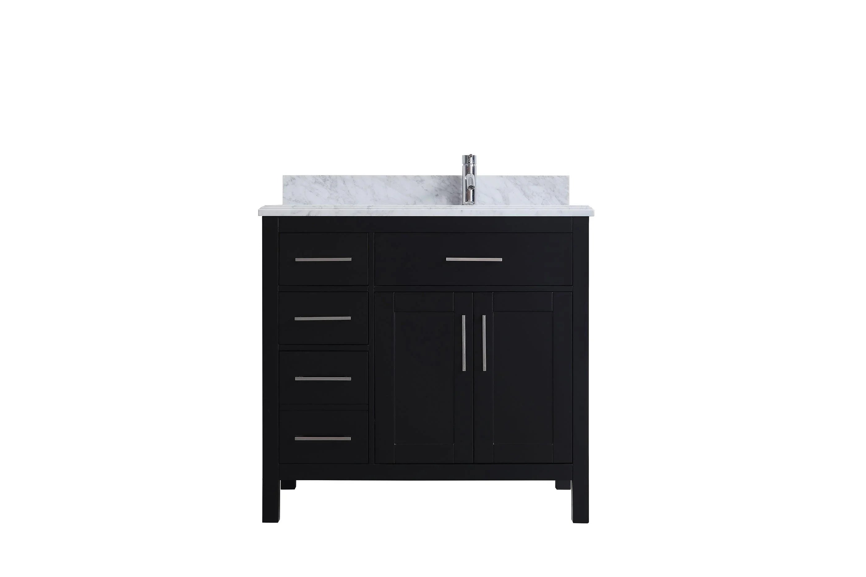 36" Black Freestanding Single Sink Bathroom Vanity with Carrera Marble Countertop-Migration_Bathroom Vanities-DECOROLALA
