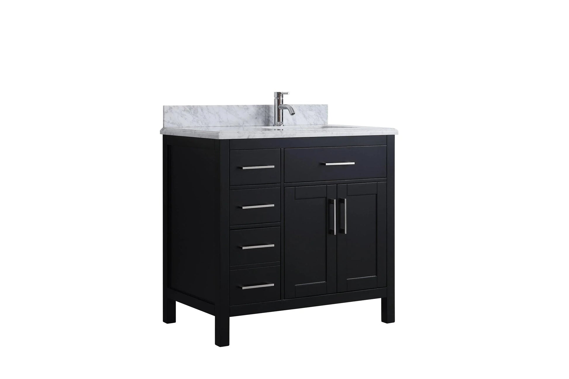 36" Black Freestanding Single Sink Bathroom Vanity with Carrera Marble Countertop-Migration_Bathroom Vanities-DECOROLALA