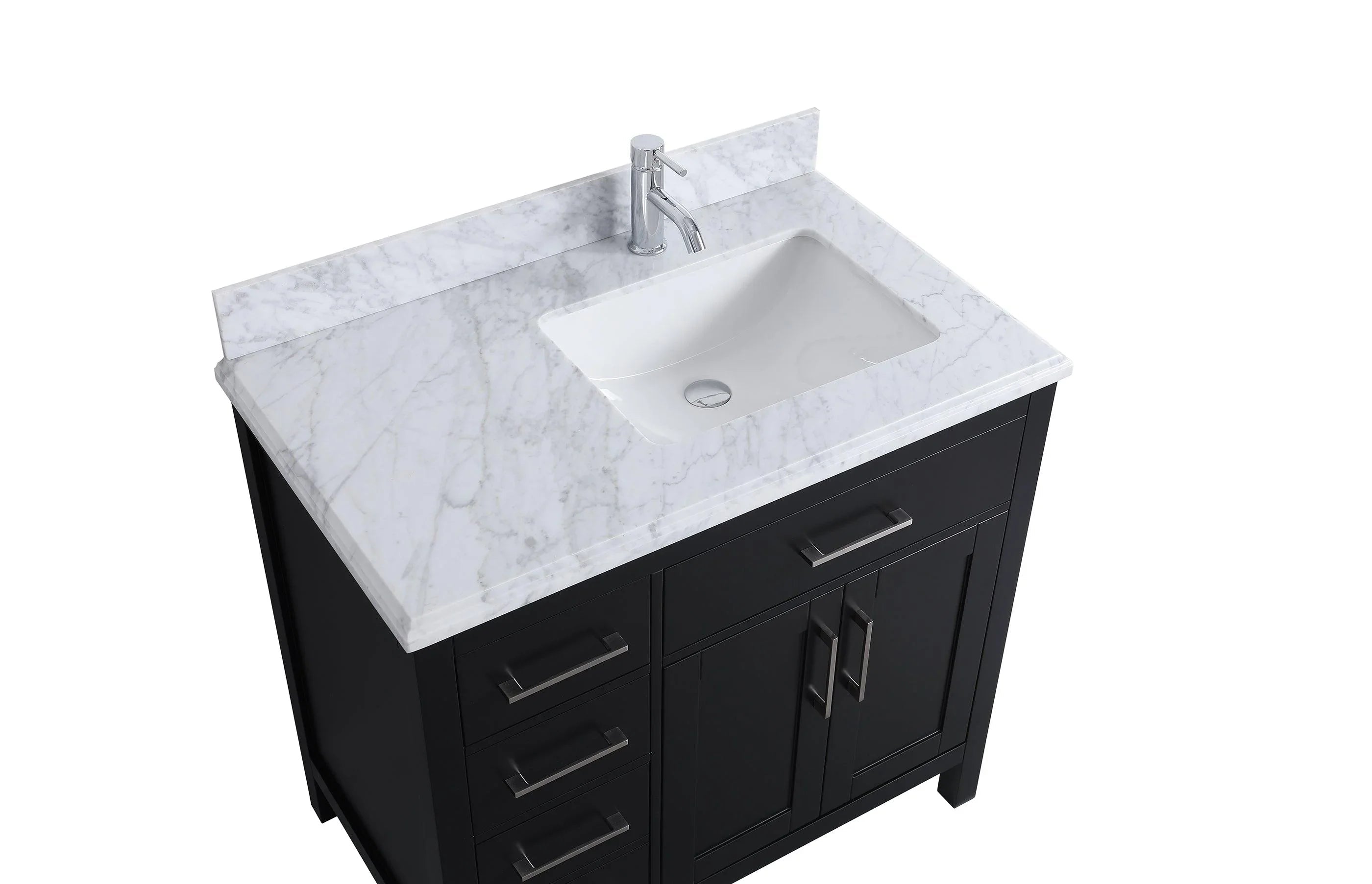 36" Black Freestanding Single Sink Bathroom Vanity with Carrera Marble Countertop-Migration_Bathroom Vanities-DECOROLALA