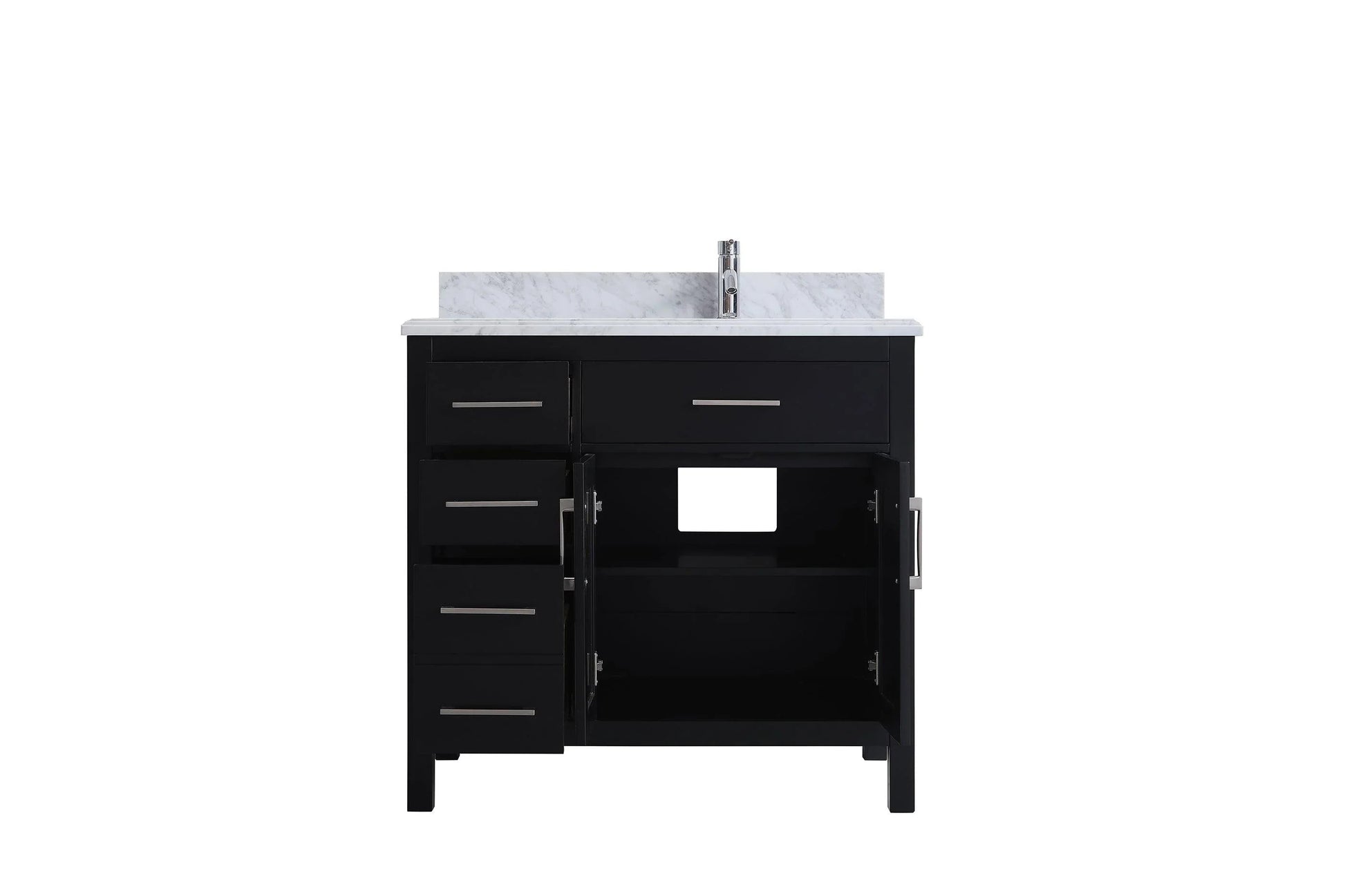36" Black Freestanding Single Sink Bathroom Vanity with Carrera Marble Countertop-Migration_Bathroom Vanities-DECOROLALA