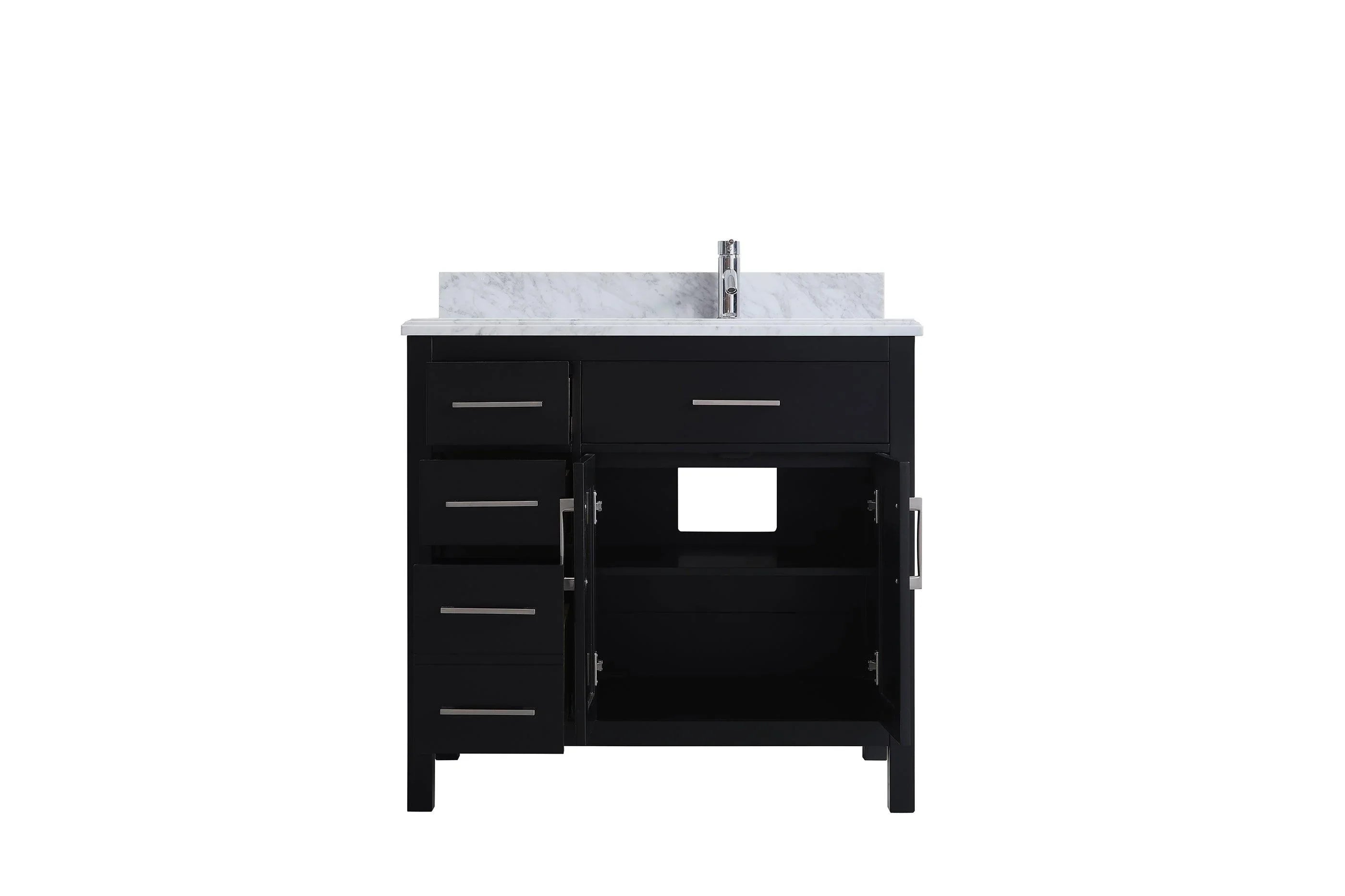 36" Black Freestanding Single Sink Bathroom Vanity with Carrera Marble Countertop-Migration_Bathroom Vanities-DECOROLALA