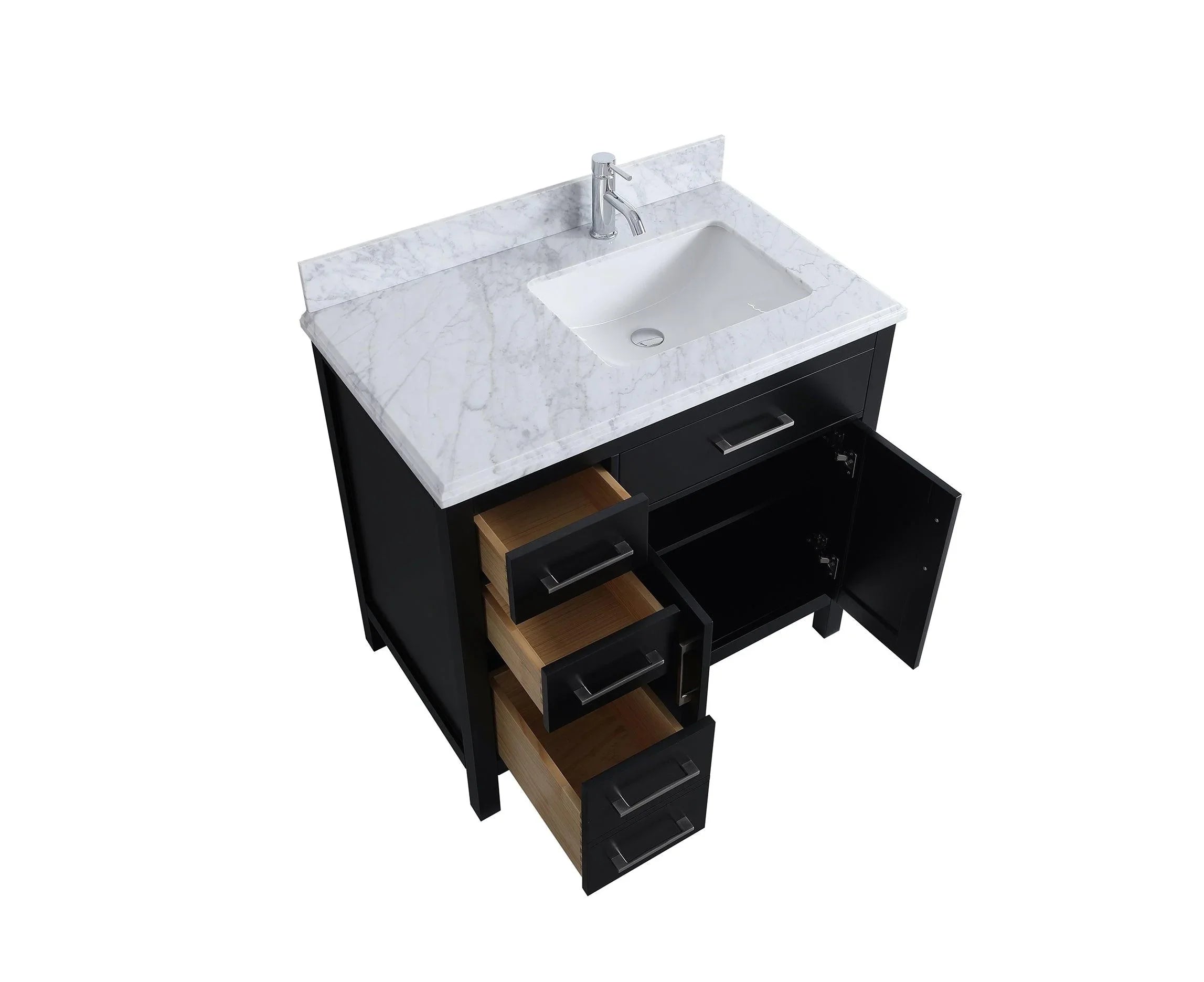36" Black Freestanding Single Sink Bathroom Vanity with Carrera Marble Countertop-Migration_Bathroom Vanities-DECOROLALA